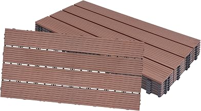 LZQ 12 baldosas de WPC para terraza con aspecto de madera, filtro de agua de plástico, 2 m² total para jardín, balcón, terraza (30 x 60 cm/1 pieza, marrón)