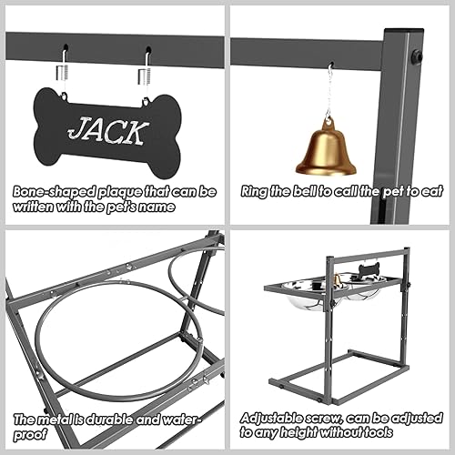 Miniatura 6 de SHAINFUN Soporte de metal con cuencos elevados para perros grandes y extra grandes, altura ajustable con dos cuencos de acero inoxidable de 101.4