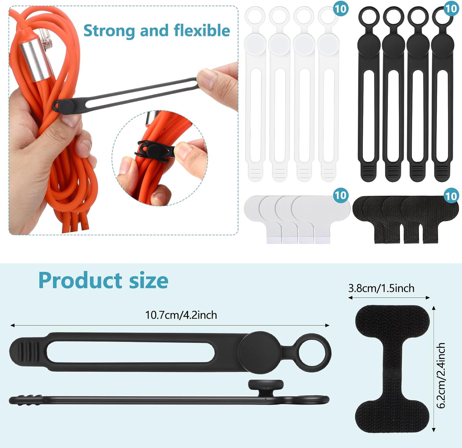 AceOrbit 40 Pcs Silicone Cable Ties and Cable Labels Sets 20 Silicone Cord Ties 20 Identification Cord Labels Multipurpose Reusable Wire Organizer for Fastening Phone Charger Home Office Supplies