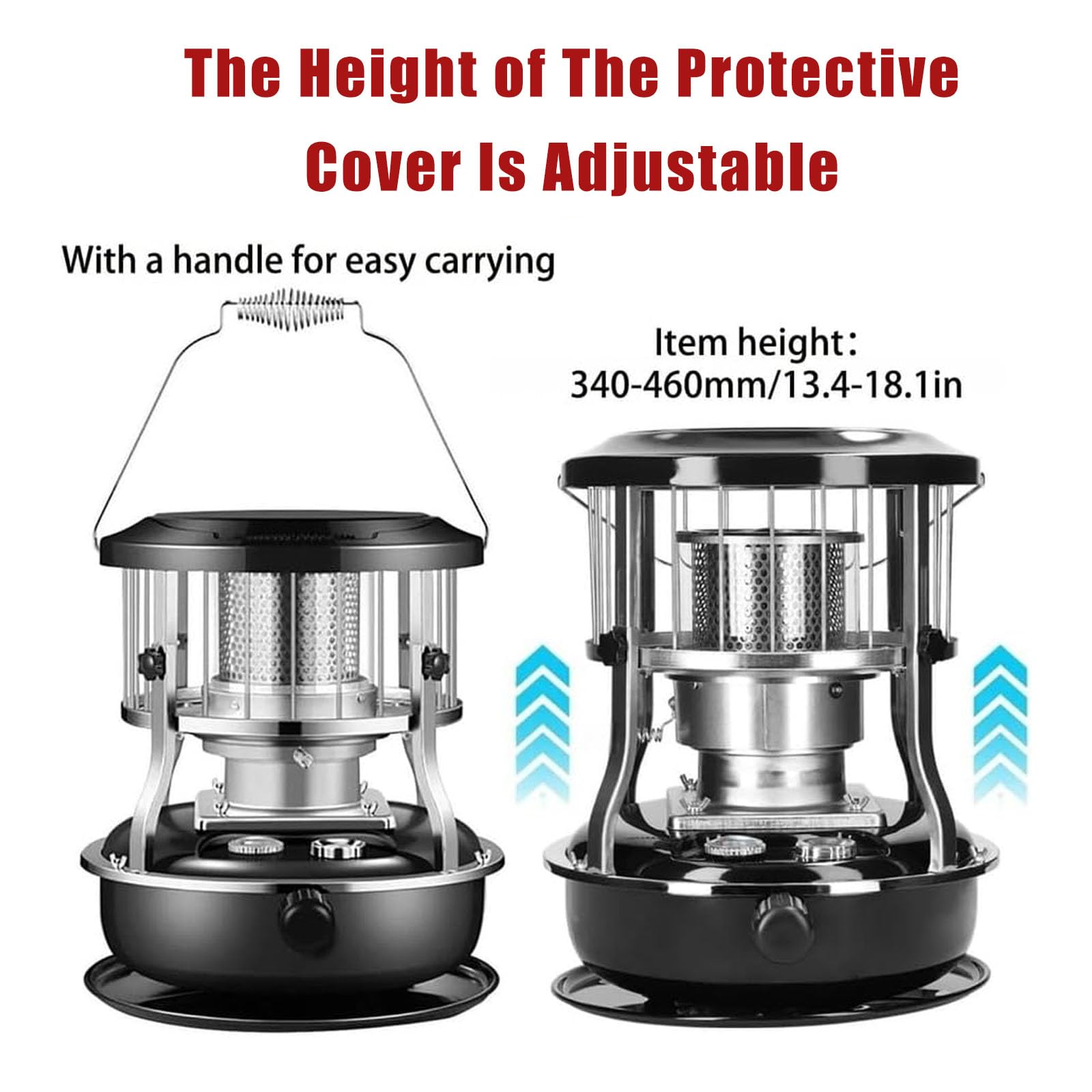 Calentador De Parafina De 2600 W, Estufa De Queroseno Para Exteriores Con Altura Ajustable, Calentador De Aceite Giratorio De 360° Para Camping, Para Emergencias, Camping Y Garaje.,Black