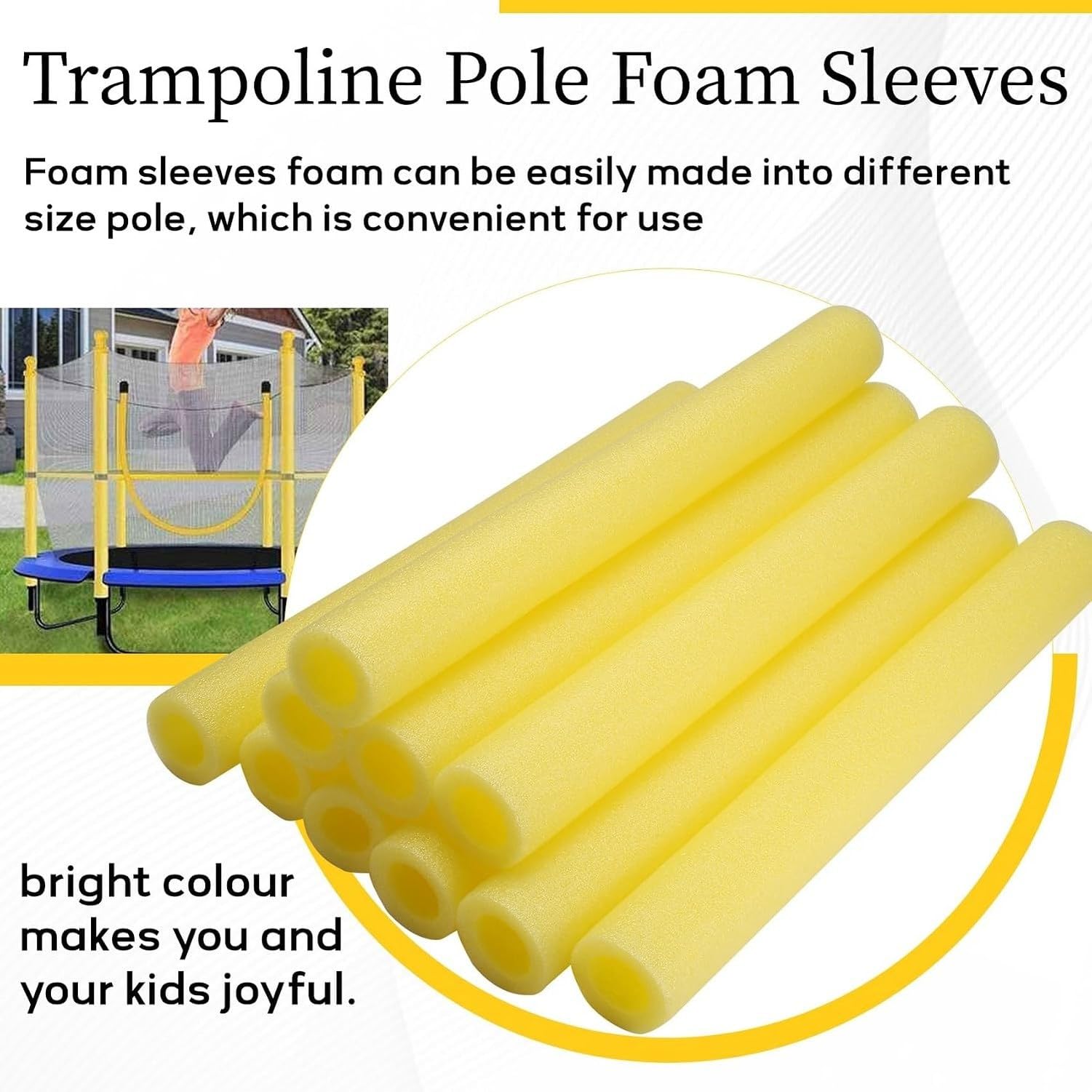 Funda de Espuma para Poste de trampolín, Protector Acolchado, 40 cm de Largo, Material Esponjoso, 4,5 cm de diámetro Exterior, Paquete de 10 Unidades, Yellow