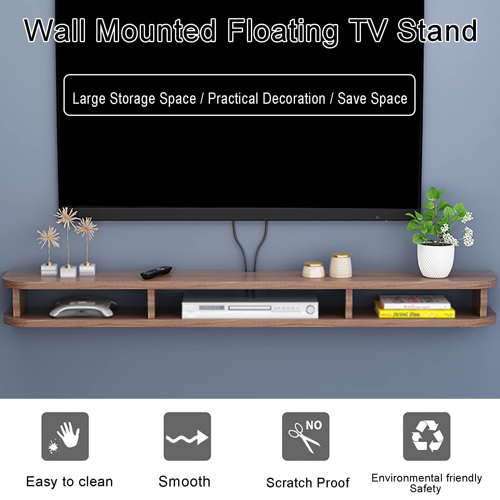 Soporte de TV Flotante de Pared Estante de Pared/Mueble de TV Componente de gabinete de Centro de Entretenimiento, para Unidad de Almacenamiento Consola de Audio/Video Decodificador de Cable