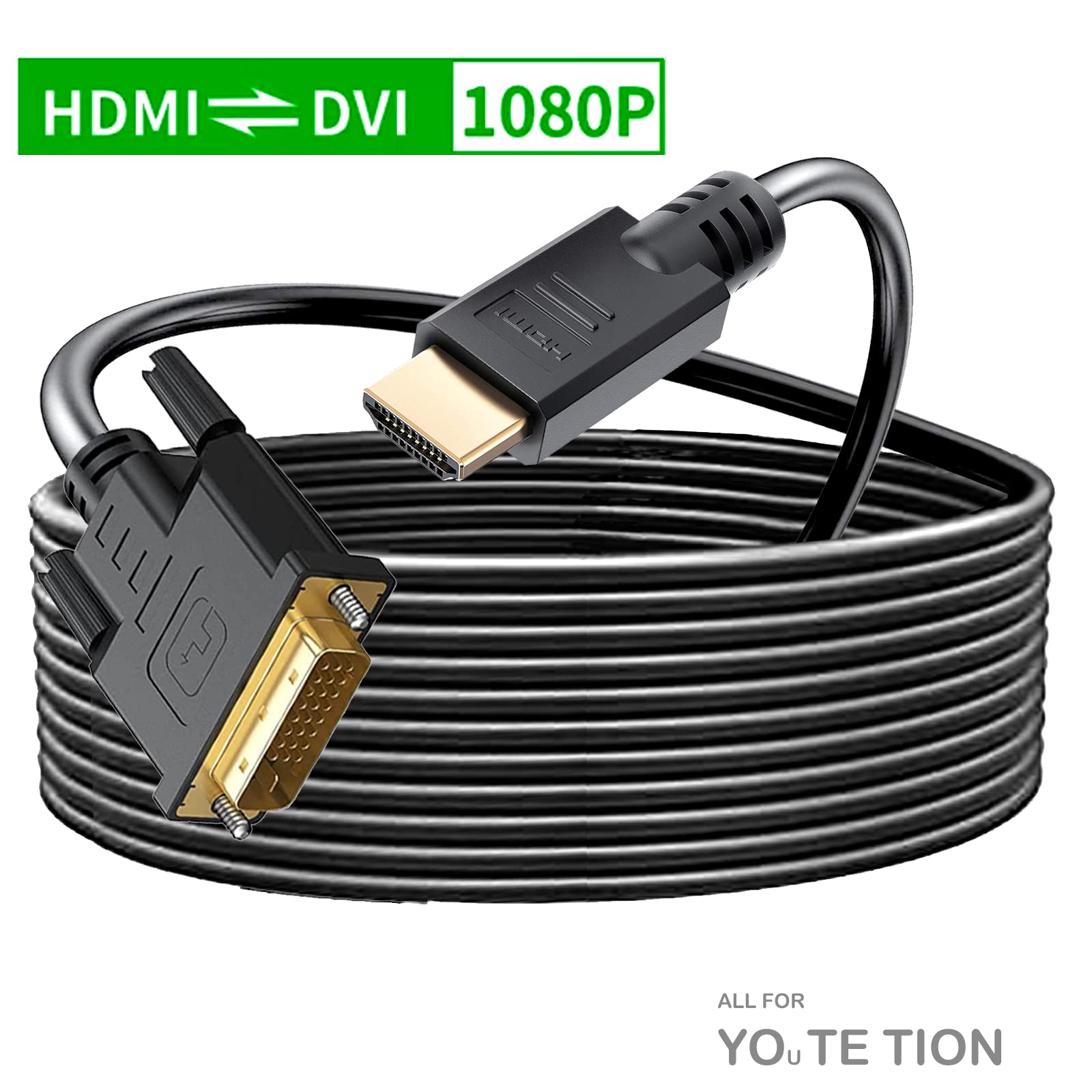 Cavo da HDMI a DVI, adattatore bidirezionale ad alta velocità da maschio a maschio DVI-D 24+1, 1080p, compatibile con Raspberry Pi, Roku, Xbox One, PS5/PS4/PS3, scheda grafica