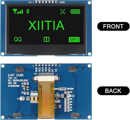 Miniatura 2 de 2 unids 2.42 pulgadas 128x64 OLED LCD módulo SSD1309 7 Pin SPIIIC I2C interfaz serie para Arduino UNO R3 (luz verde)