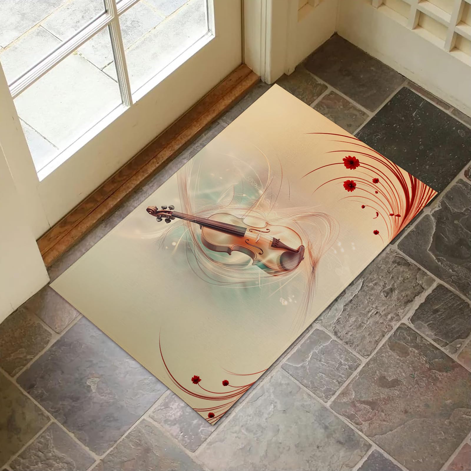 Tapis antidérapant salon et entrée au motif de violon artistique