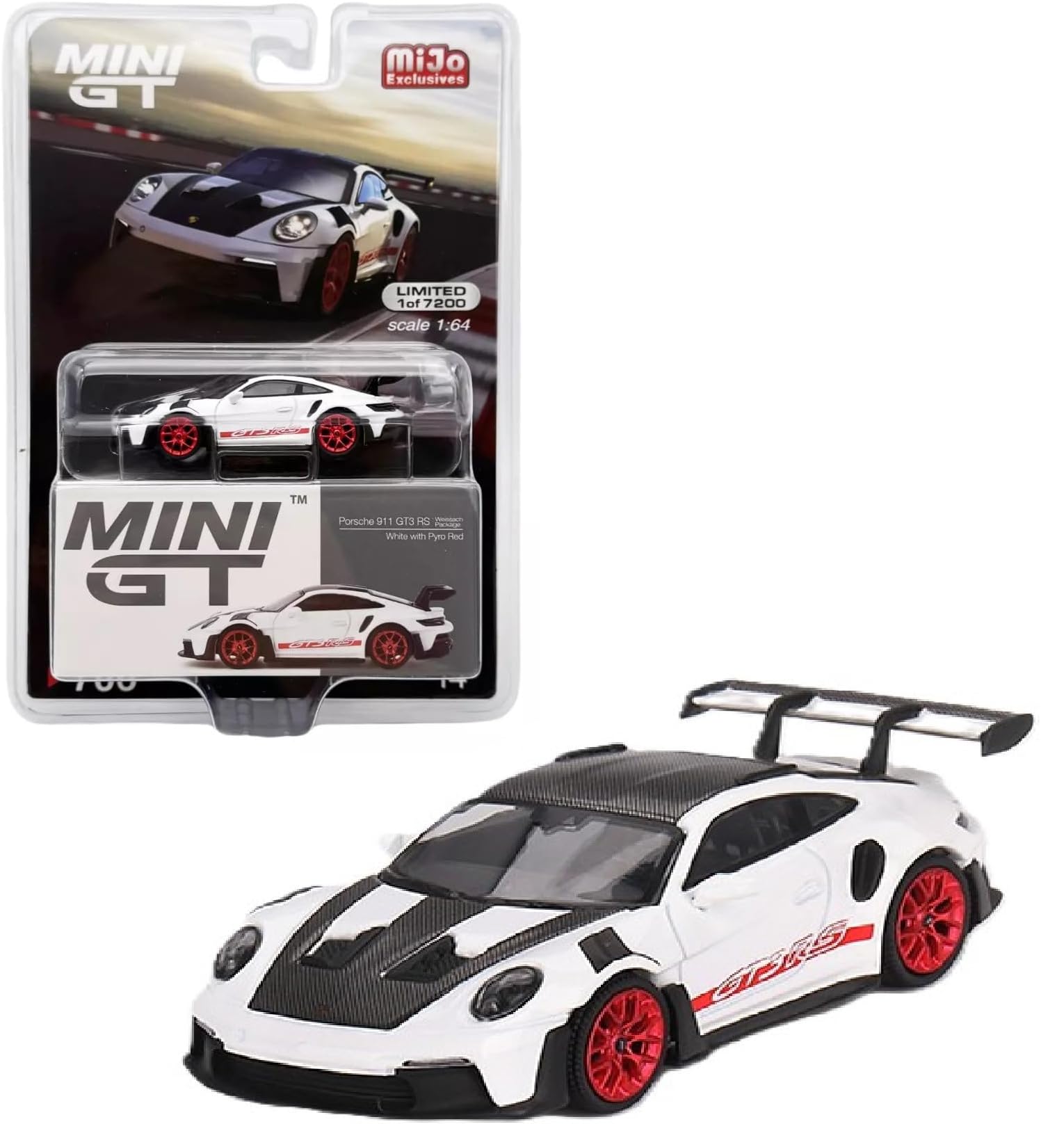 Diecast Model Car Compatible with Mini GT 1:64 Porsche 911 (992) GT3 RS Weissach Package White with Pyro Red Limited Edition MGT00706