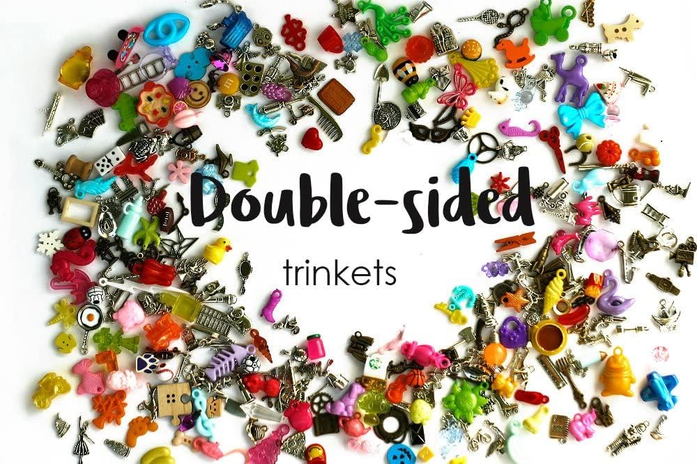 TomToy Double-Sided I Spy Trinkets for I Spy Bag, I Spy Bottle, Mixed Miniatures, Small Buttons, Beads, Charms and Objects, 1-3cm, Set of 50 trinkets
