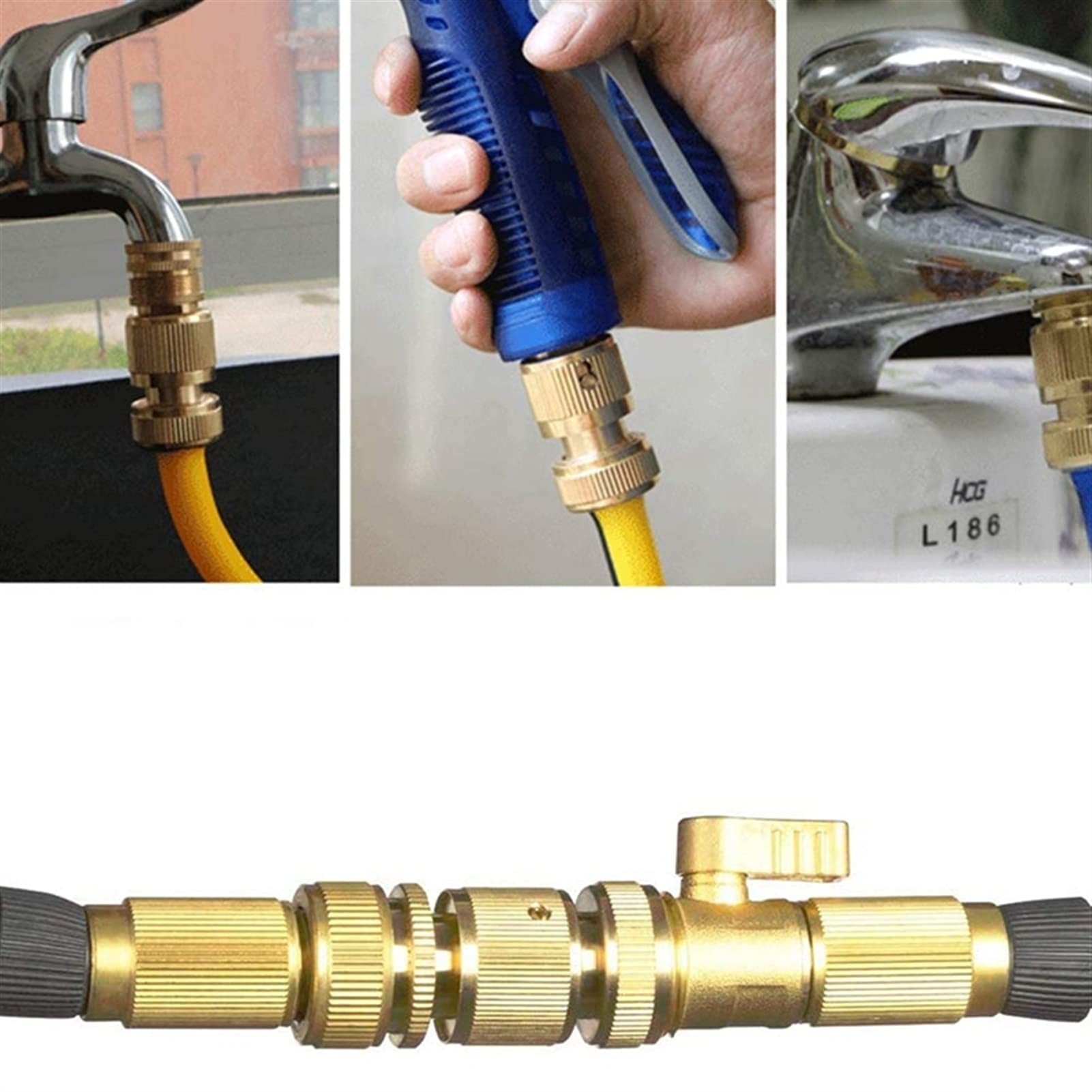 Lnanqing-schlauchverbinder Messing 4 Set Gartenschlauch Schnellanschlüsse Messing 3/4 Zoll GHT-Gewinde Easy Connect-Armaturen Wasser männlich weiblich, Anschluss für Gartenschlauch
