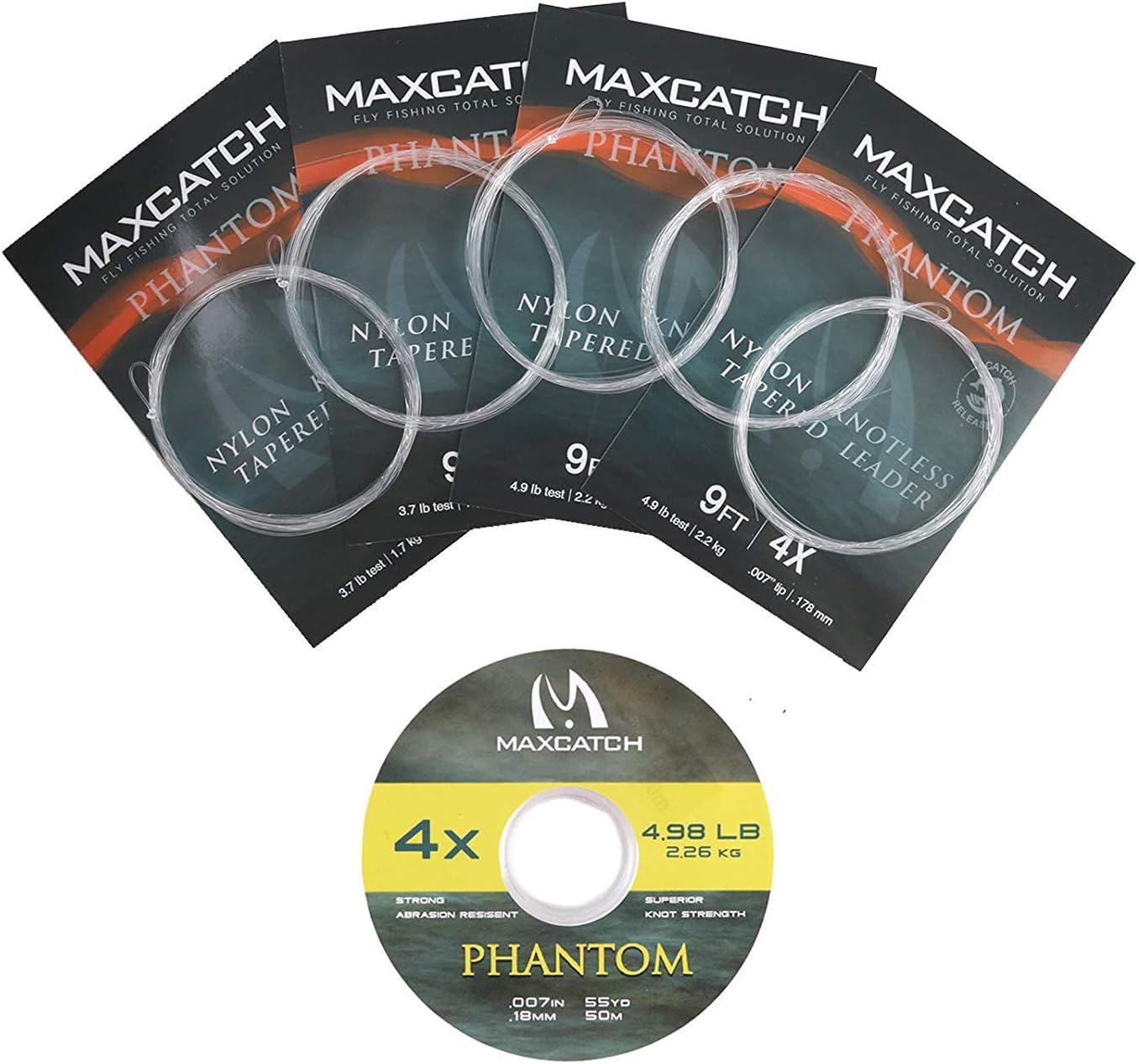 MAXIMUMCATCHFly Fishing Tapered Leader with Loop and Tippet Combo 9ft (0X-7X), Transparent, 3-4 pounds, Nylon