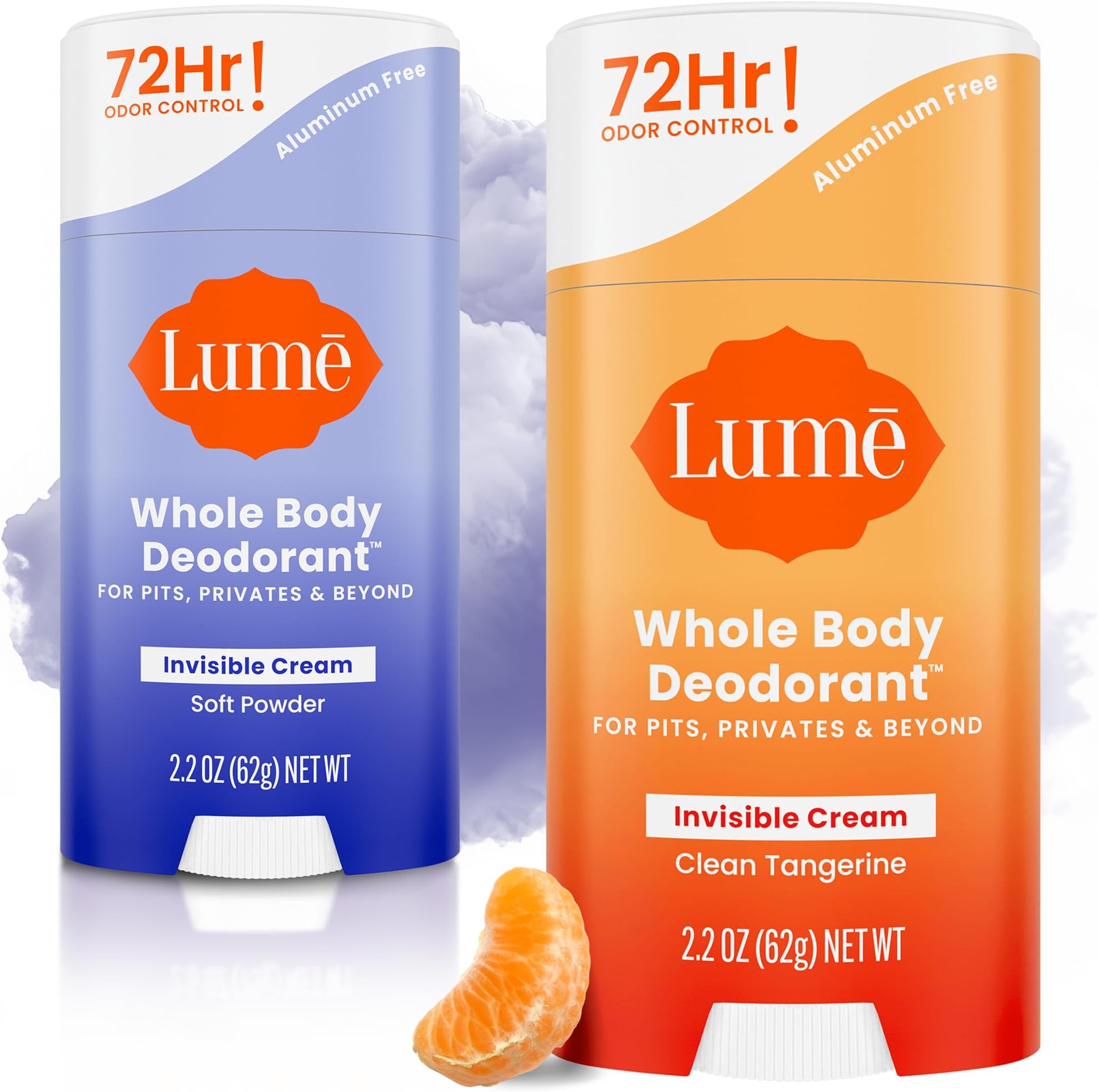 Whole Body Deodorant - Invisible Cream Stick - 72 Hour Odor Control - Doctor Developed - Aluminum Free, Baking Soda Free and Skin Loving - 2.2 Ounce (2 pack) (Soft Powder & Clean Tangerine)