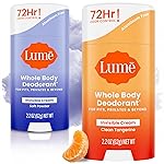 Lume Whole Body Deodorant - Invisible Cream Stick - 72 Hour Odor Control - Doctor Developed - Aluminum Free, Baking Soda Free and Skin Loving - 2.2 Ounce (2 pack) (Soft Powder & Clean Tangerine)