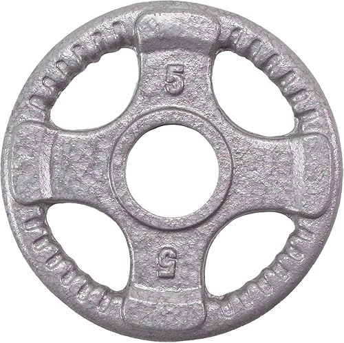 Miniatura 2 de Body-Solid Juego de discos olímpicos de hierro fundido con diseño de agarre cuádruple, pesas libres, placas de mancuernas, agujero estándar de 2