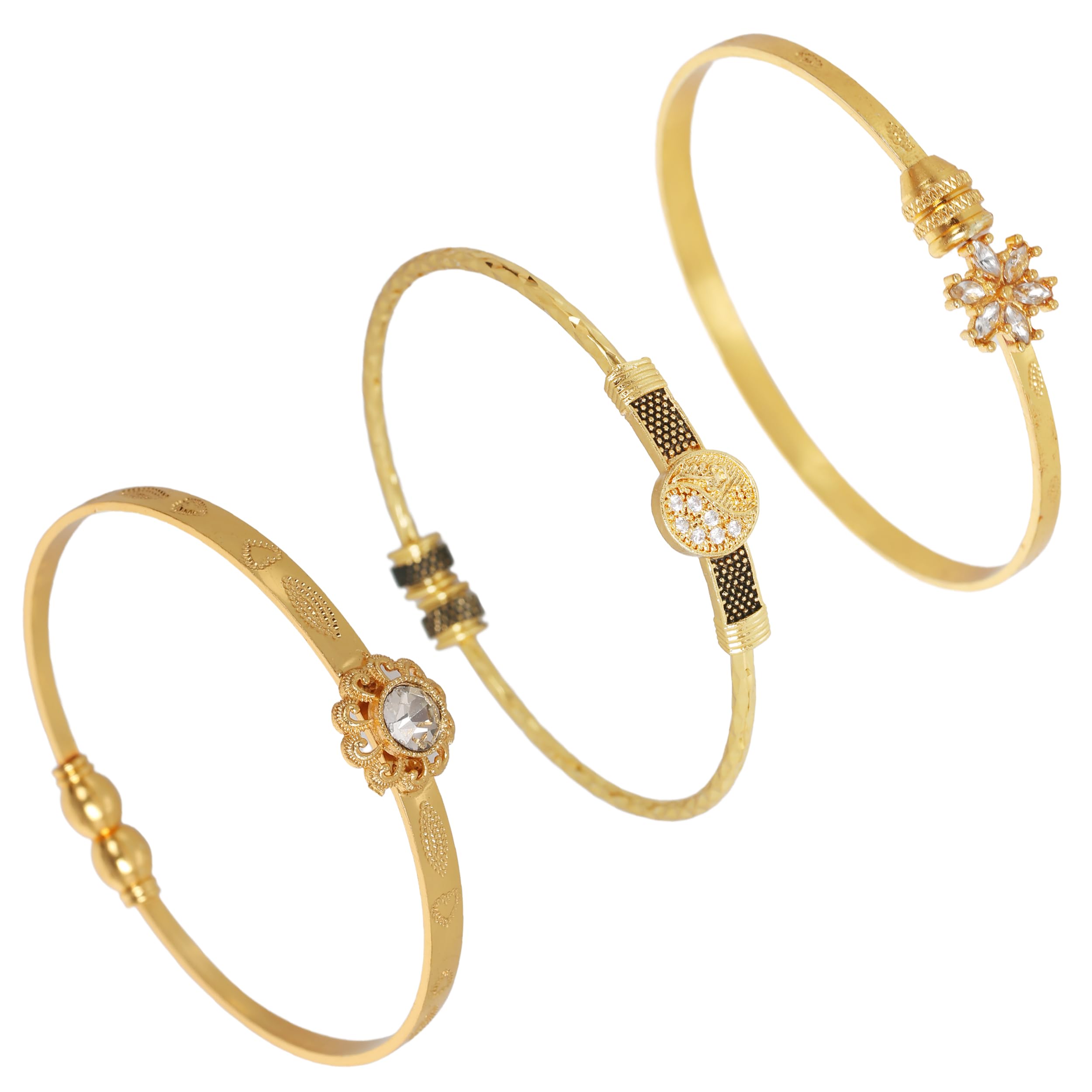 Touchstone Indian Bollywood Handcrafted Engraved Etched Floral Round Rhinestones Cubic Zirconia CZ Designer Jewelry Openable Elegant Gold Plated