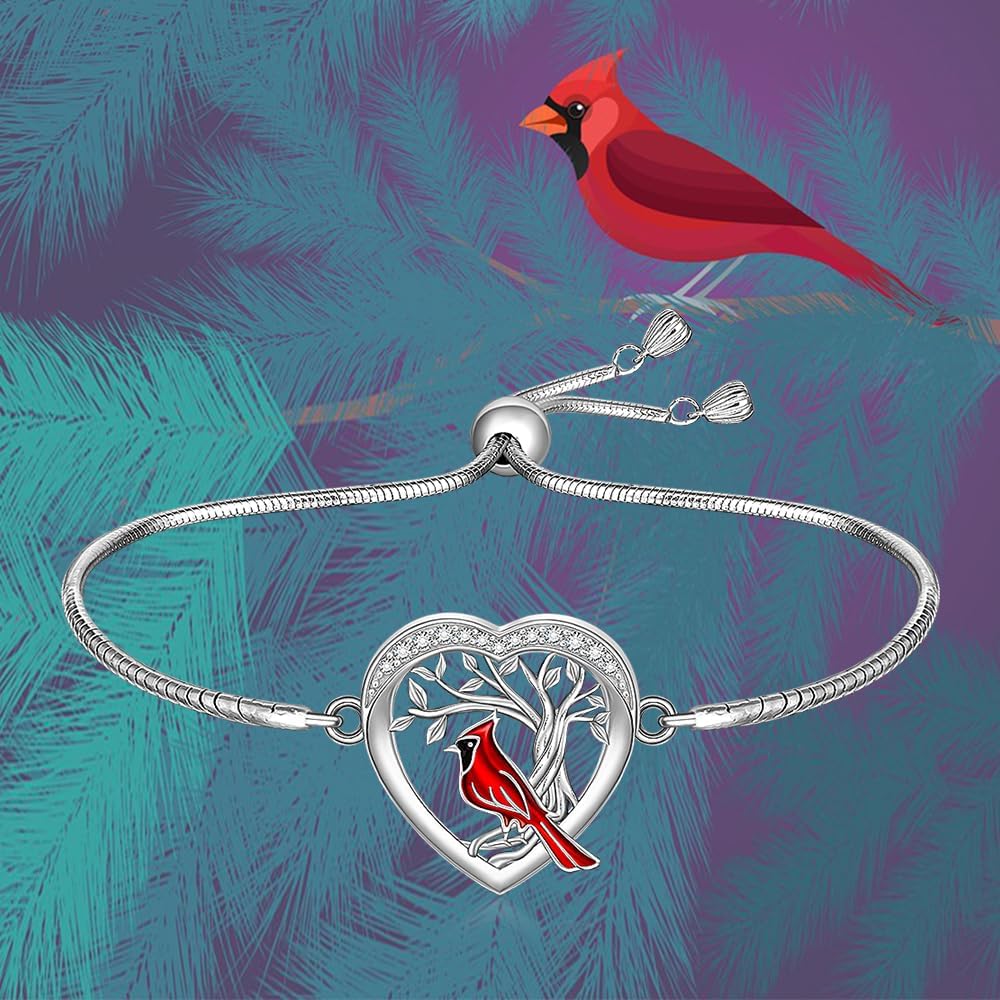 Fenthring Cardinal Bracelet for Women Tree of Life Heart Red Cardinal Bracelets Adjustable Sterling Silver Memorial Sympathy Jewelry Gifts - Image 6
