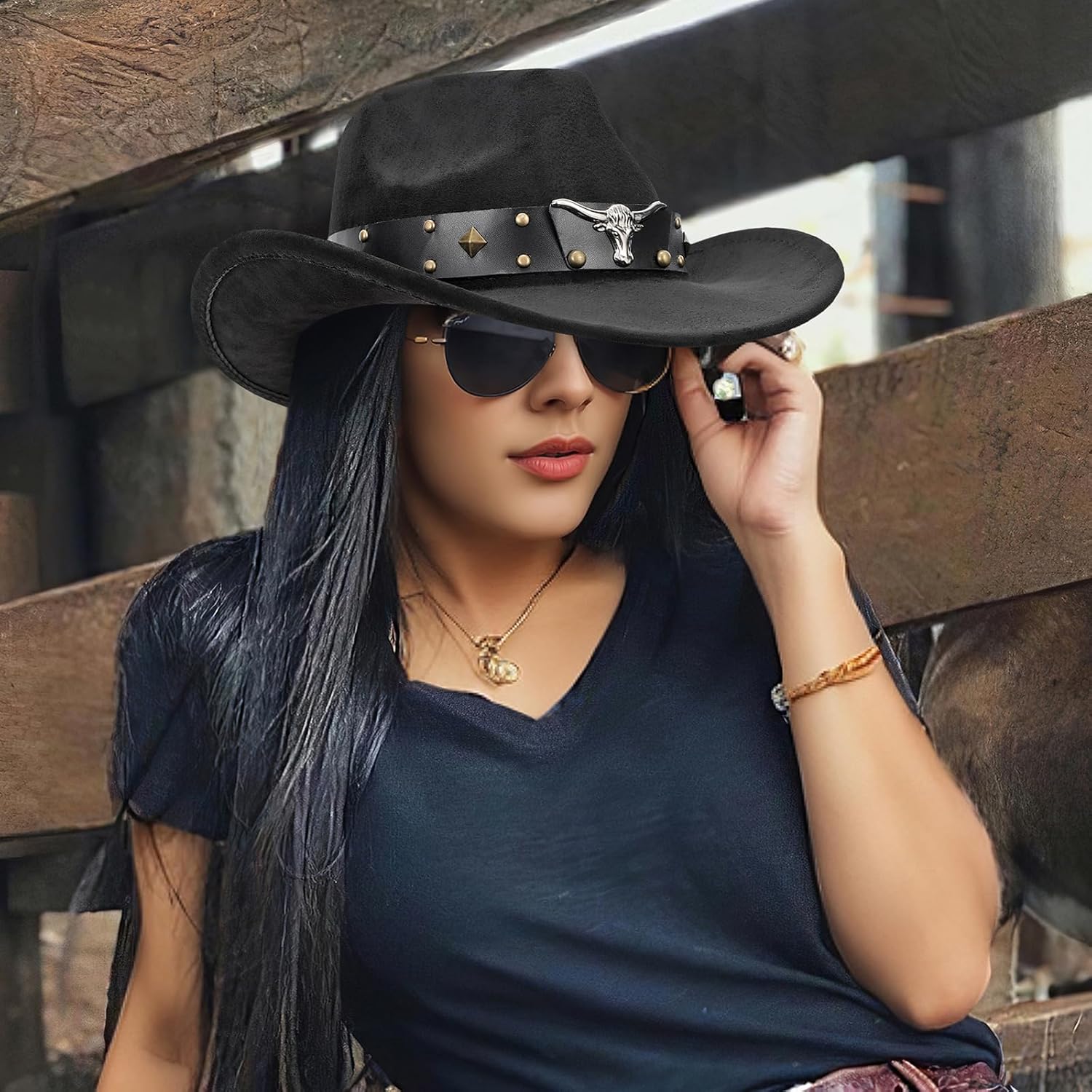 SANSTHS Cowboy Hats for Men Women Cowgirl Hat Wide Brim Felt Hats Western Leather Cowboy Hats for Lover - Image 3