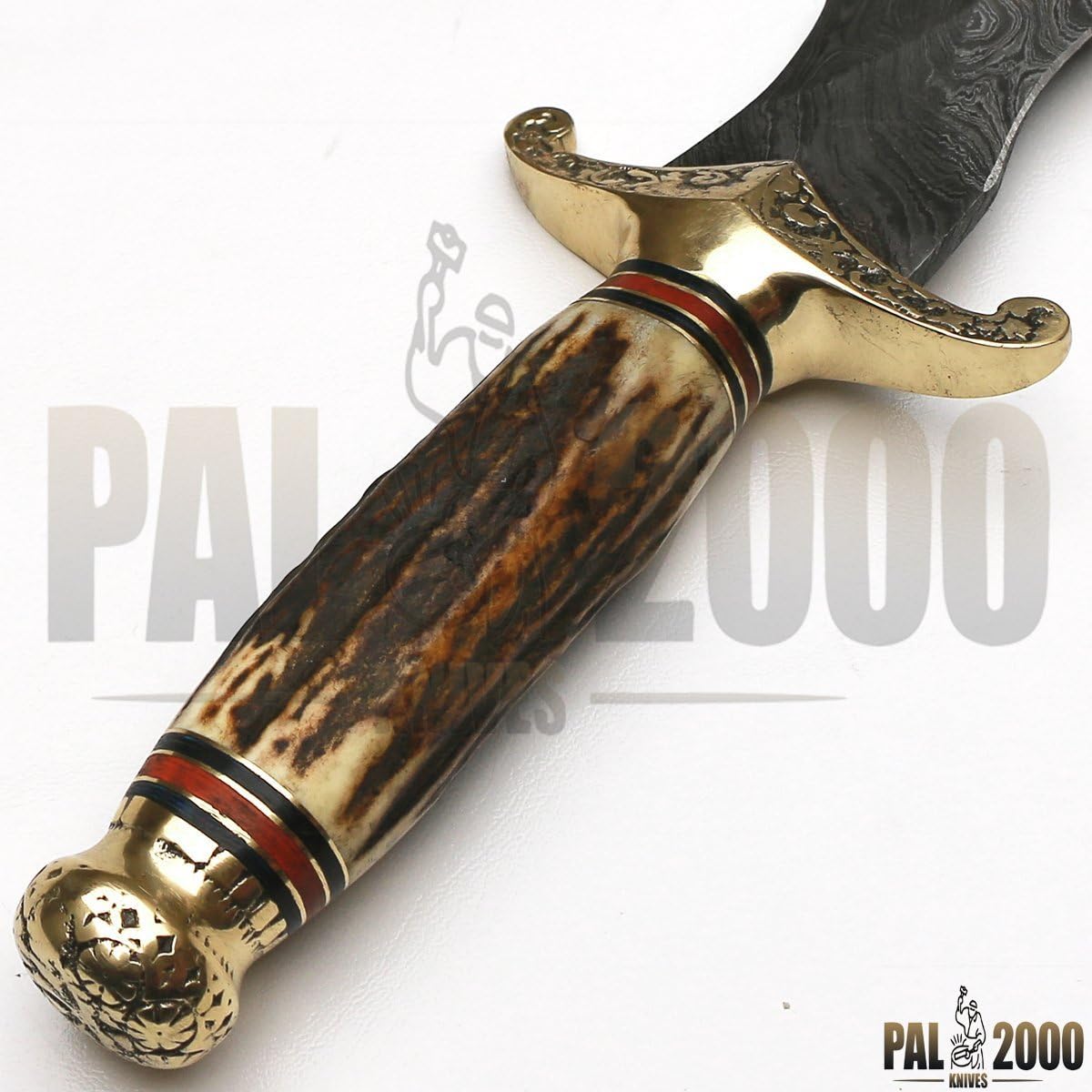 PAL 2000 KNIVES Handmade Damascus Steel 20 Inches Vivi Hunting Knife Stag Horn Handle with Sheath 8888