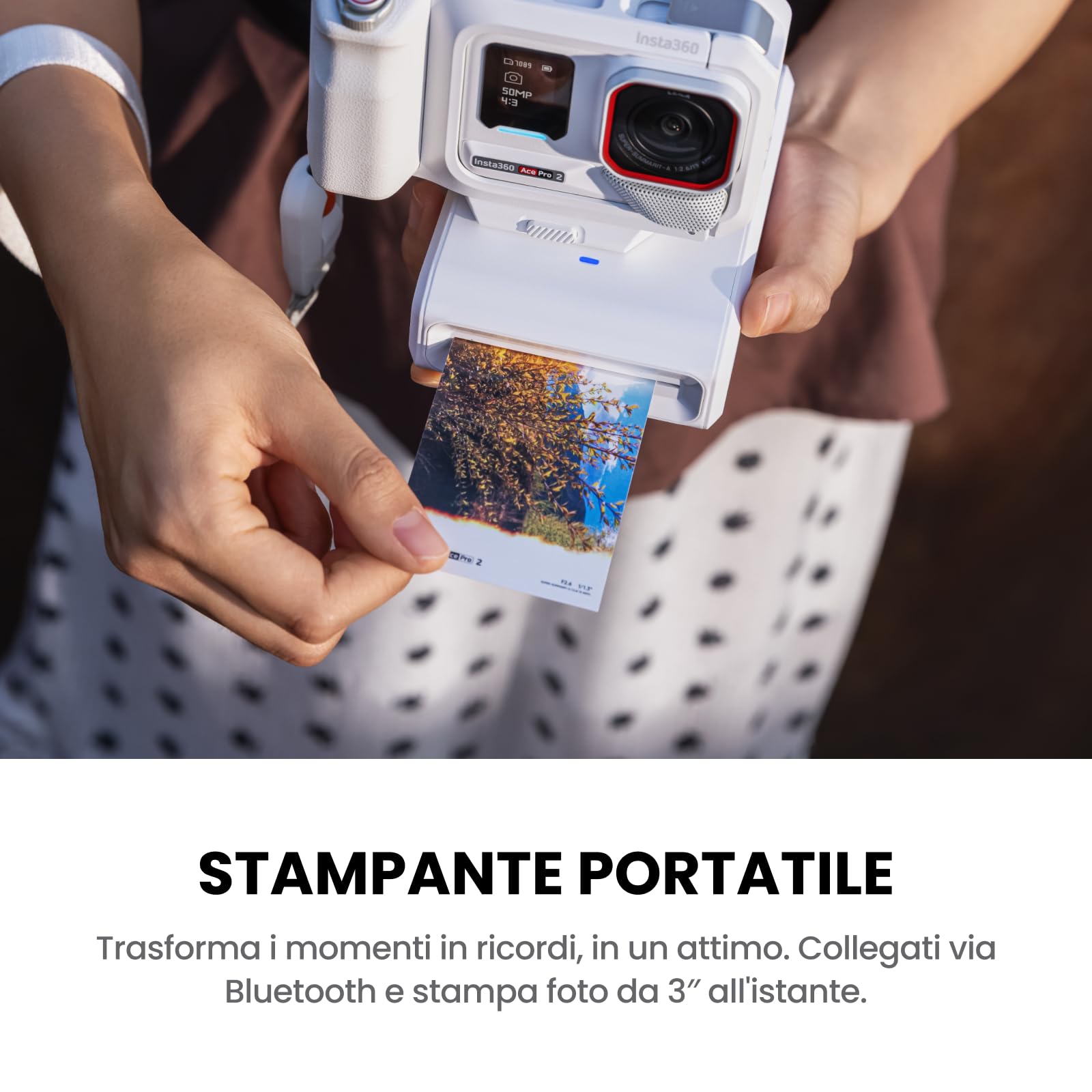 Insta360 Ace Pro 2 Pack Istantanee Edizione limitata Bianco artico - Cam impermeabile 8K con Leica, sensore 1/1,3", prestazioni in scarsa luce, kit impugnatura Xplorer Pro per fotografia di strada