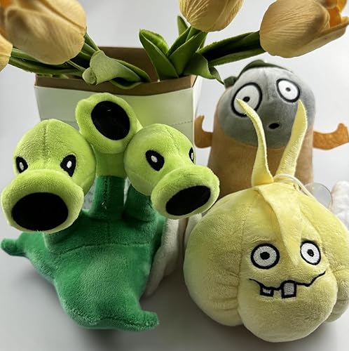 Miniatura 7 de JHESAO Juego de 3 piezas de plantas y zombis de tres piezas de plantas de zombies de felpa, imitación de PVZ de peluche 1 2 muñeco de ajo suave