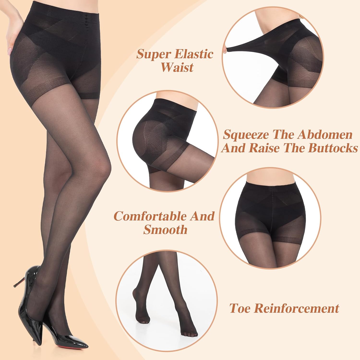 MANZI 2 Pairs Women's Sheer Tights 40D High Waist Control Top Pantyhose Thigh High Stockings with Reinforced Toes - Image 3
