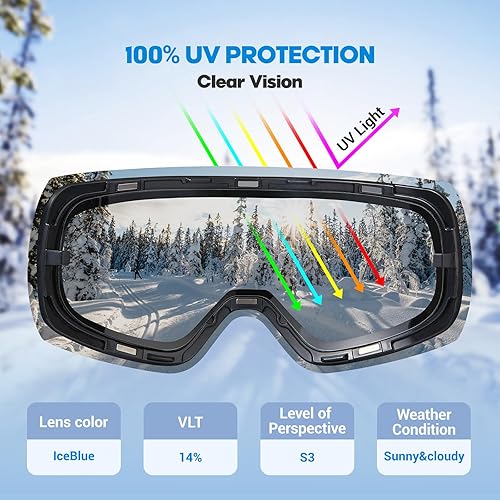 Miniatura 4 de Gafas de esquí OTG Snowboard Gafas de nieve con protección magnéticaantivaho y UV400, lente HD sin marco, para hombres, mujeres y jóvenes