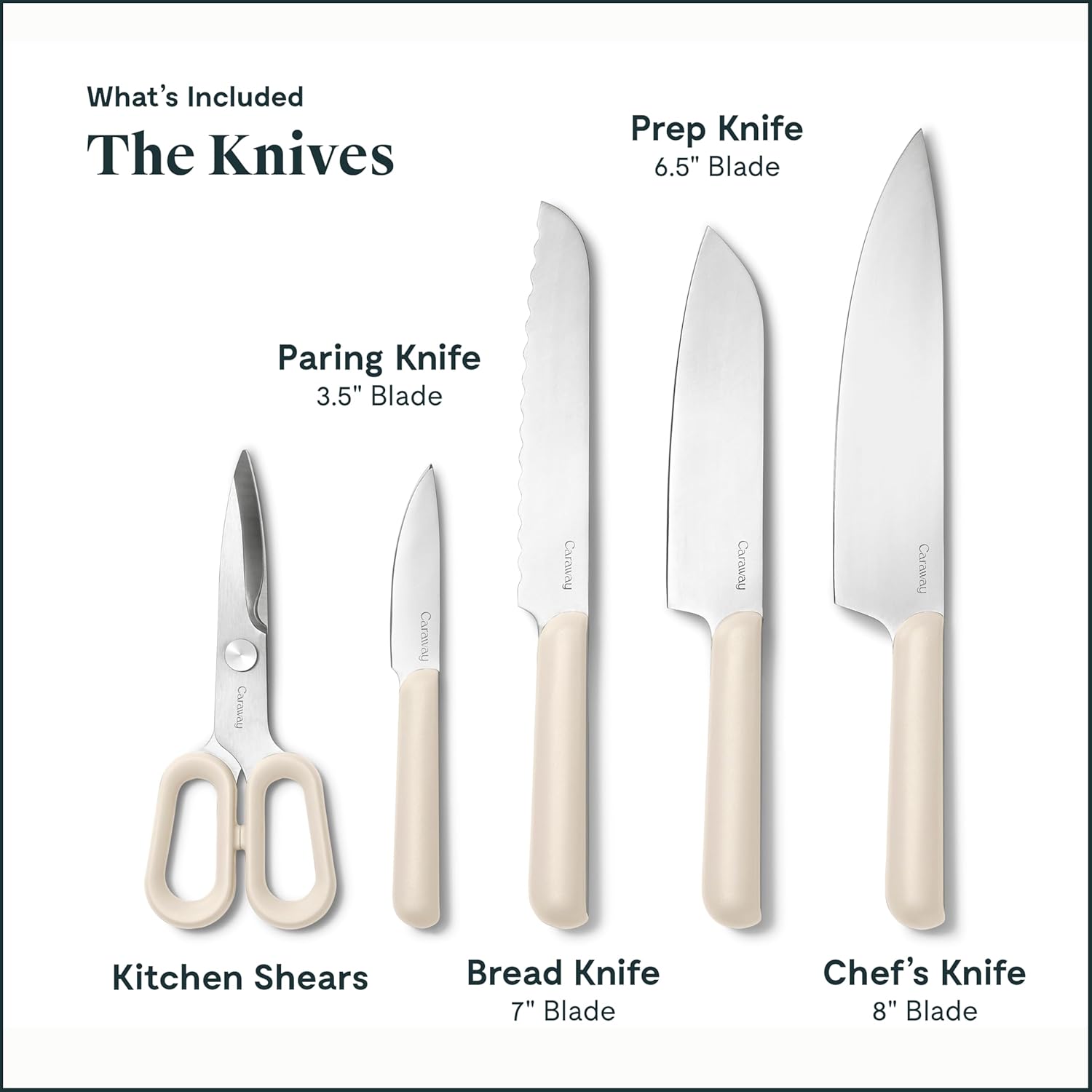 Caraway Kitchen Prep & Cutting Board Set - Kitchen Knife Set & Wooden Utensil Set & 3 Wood Cutting Boards - Non-Toxic Materials - Includes Organizers - Cream