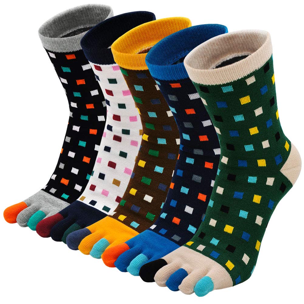 Putuo Men's Multicoloured-2 Toe Socks Five Finger Socks Cotton Sports Running Socks, Athlete Crew Socks With Toe For 6-10, 5 Pairs