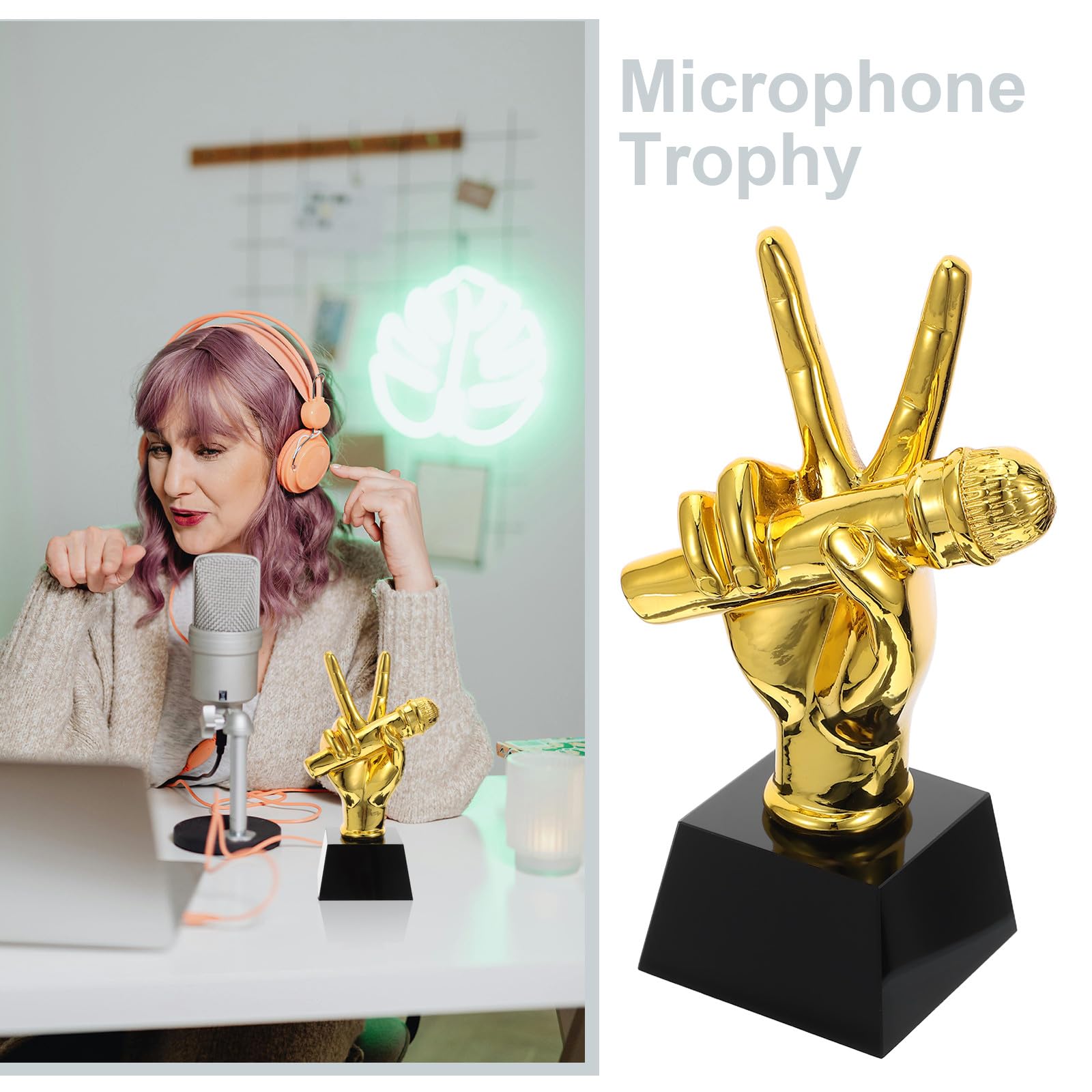 MAGICLULU Microfono per Feste a Tema Musica Decorazione Unica Coppa Oro in Resina Idea Regalo Speciale per Premi Musicali e Cerimonie Aziendali per Cantanti