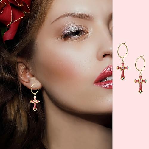 Miniatura 4 de 12 dijes de cruz de diamantes de imitación de cristal de 6 colores, esmalte de aleación, medalla de San Benito, colgantes de crucifijo INRI para