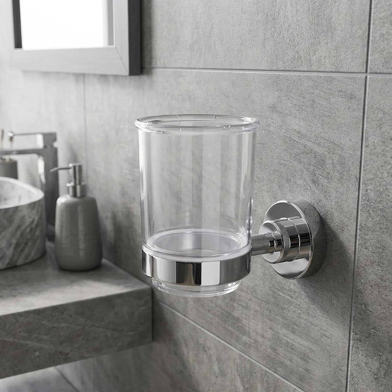 ECKOREA® Polished Chrome Tumbler Holder ECK-280C, Tumbler Included, Durable Zinc Alloy, Wall-Mounted, Screw-in