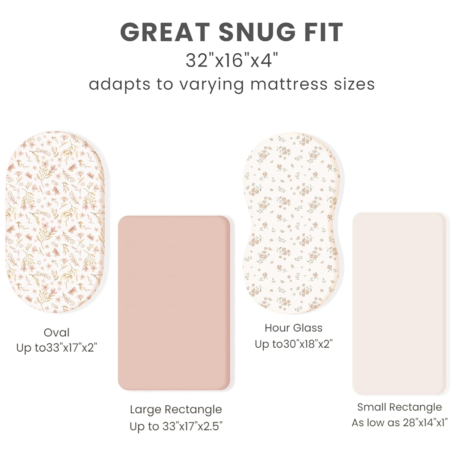 Konssy 3 Pack Stretchy Bassinet Sheets for Baby Girl Boy, Soft Breathable Baby Bassinet Mattress Sheets Fit for Hourglass Oval Cradle, Moses Basket Rectangle Mattress (Pink Spring) - Image 5