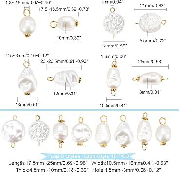 PandaHall 80Pcs Pearl Pendant Connectors, 8 Style Irregular Pearl Bead Links White ABS Plastic Pearl Bead Pendants Pearl Acrylic Links with Golden Pins for Earring Bracelet DIY Jewelry Making