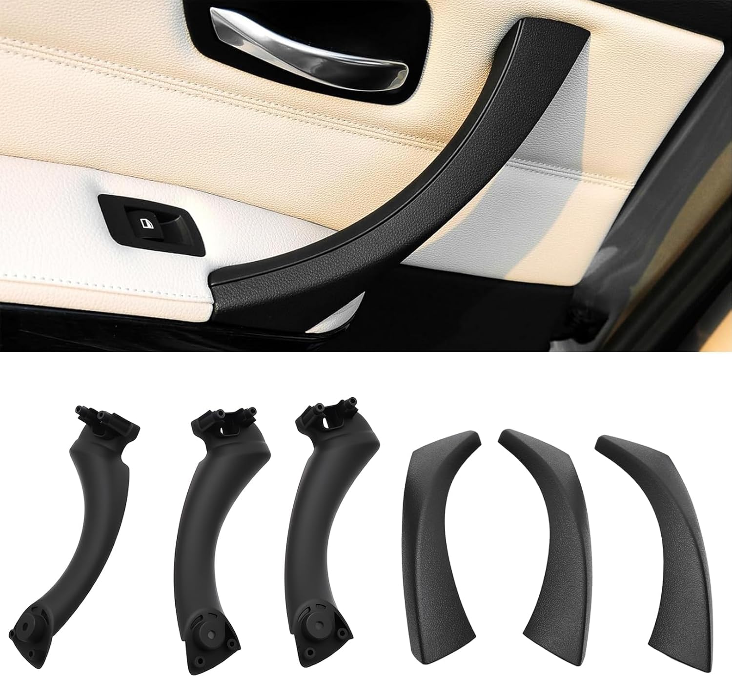 Black Car Door Handle Compatible with 3 Series E90 E91 323i 325i 328i 330i 335i 2006-2012 Interior Pull Door Handle Set Replace Car Door Handle Assembly