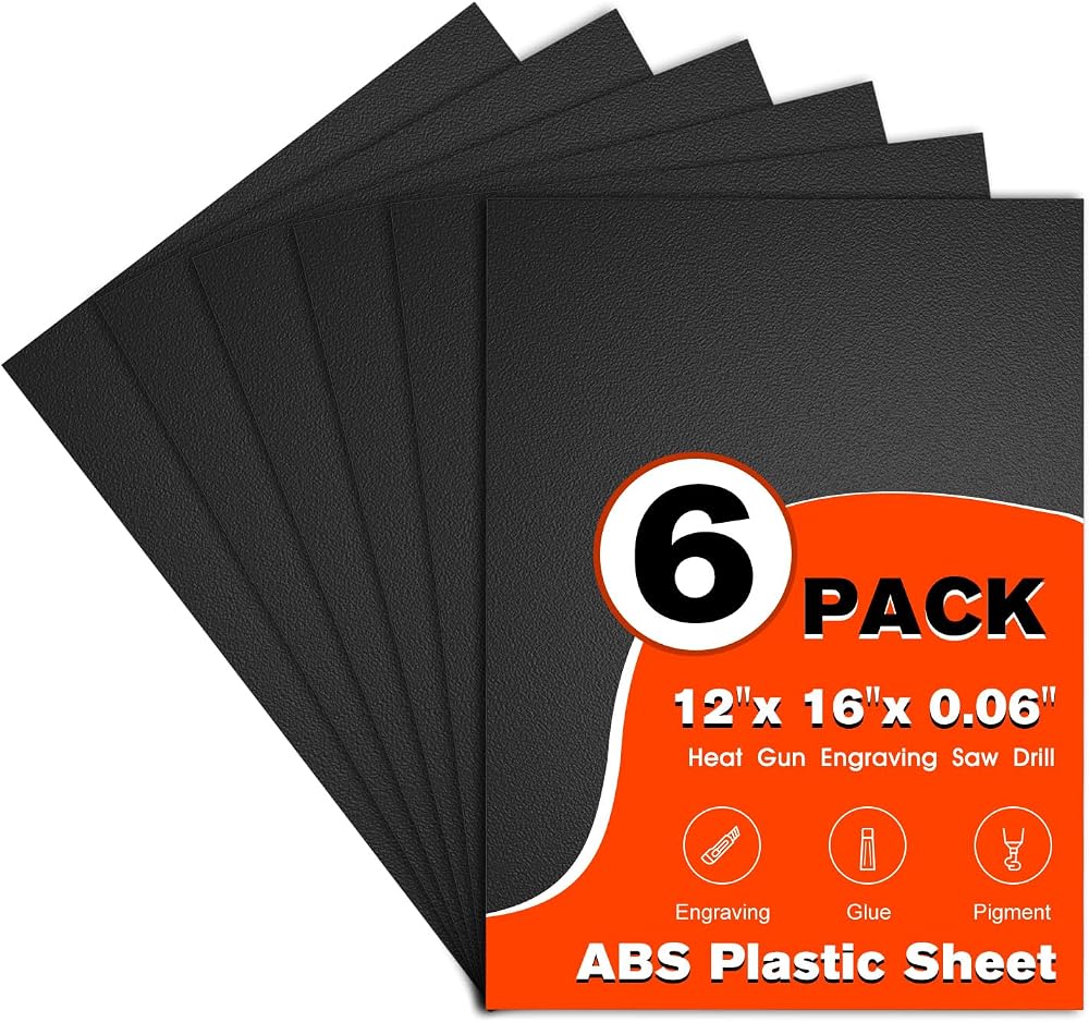 ABS Plastic Sheet 1/16 Inch Thick Black Plastic Sheet 16"x 12" x 0.06" Flexible Plastic Sheets for Crafts Home Decor and DIY Project Black Plastic Sheeting Moldable Plastic Sheets - 6 Pack