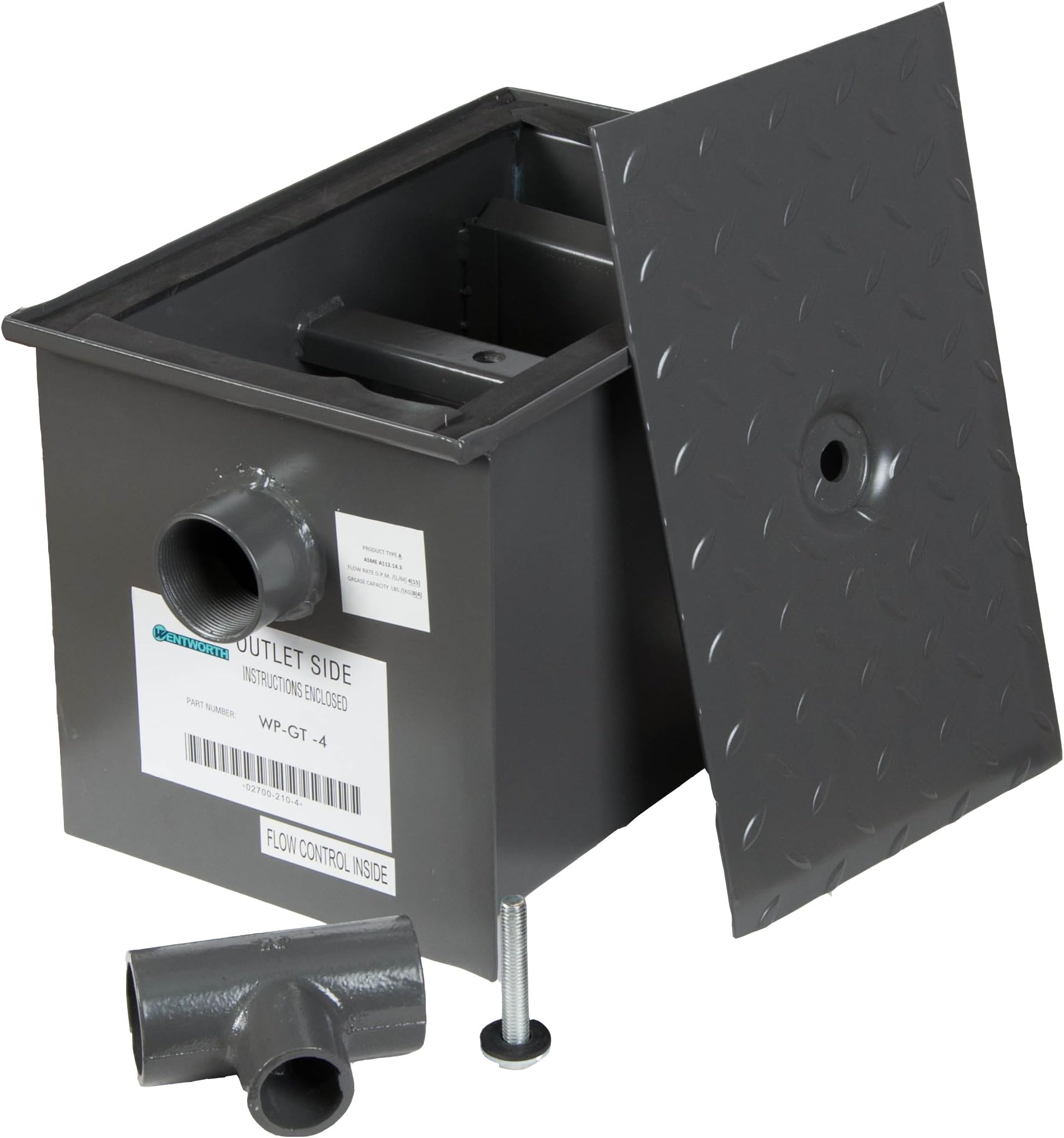 Wentworth Wells Sinkware WP-GT-4 8 lbs Grease Trap - 4 gpm Steel & Gray