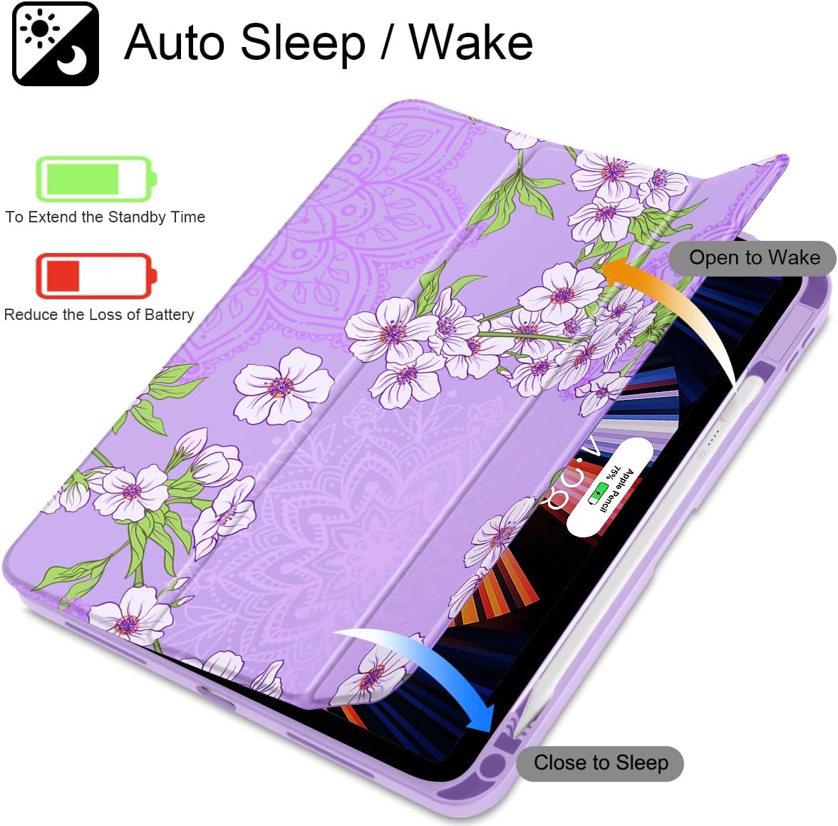 Mektron Case for 2026 iPad Air 13 inch M4 Cover Compatible 2025 iPad Air 13 inch M3 2024 iPad Air 13 inch M2 with Pencil Holder Shockproof Clear Shell, Blossom Sakura-Purple