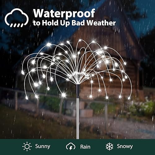 Miniatura 4 de Luces solares para jardín al aire libre, paquete de 4 luces solares de 360 luces LED de alambre plateado, luces solares impermeables para