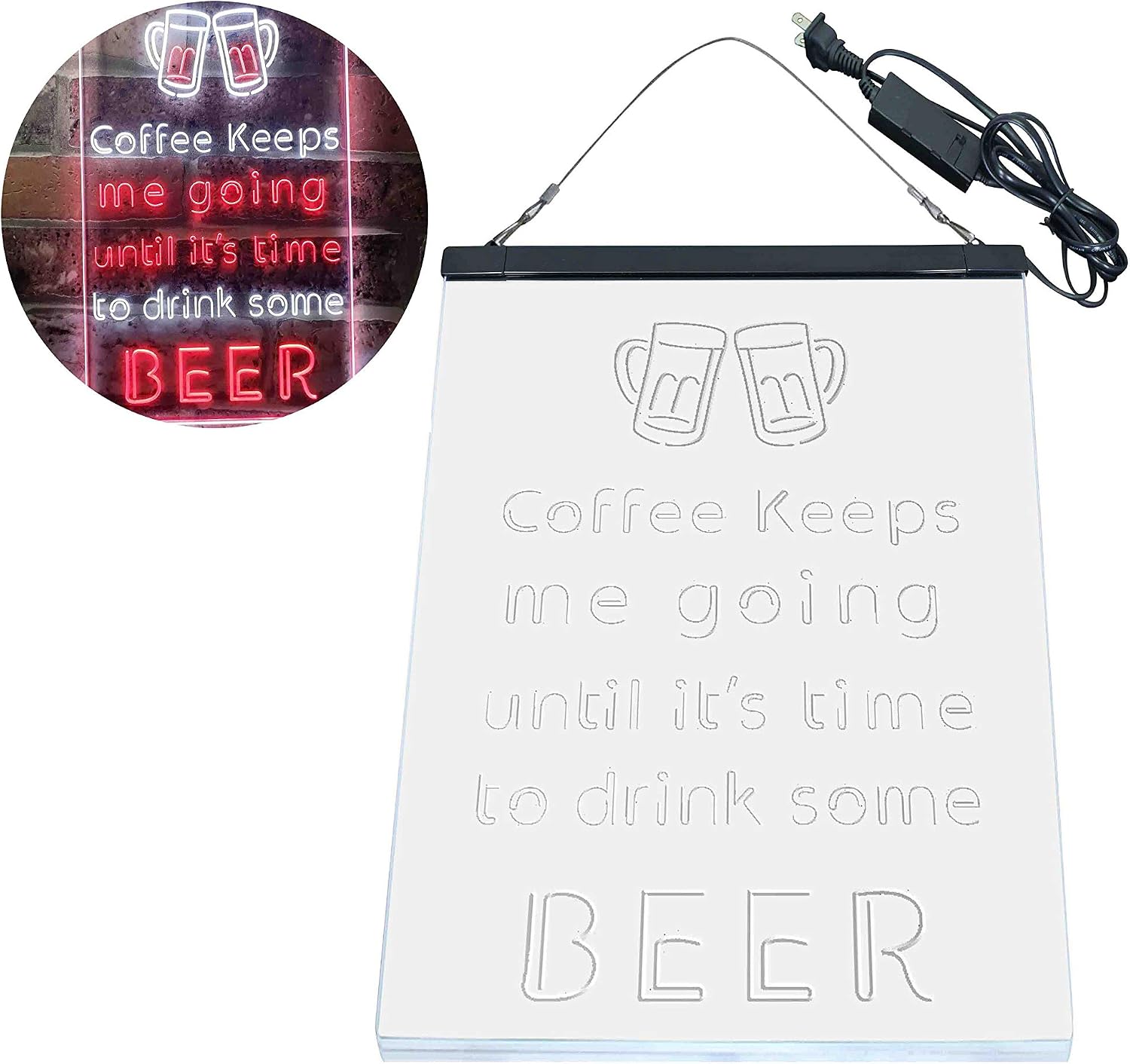 ADVPRO Coffee Keep Me Going Until It's Time to Drink Some Beer Dual Color LED Neon Sign White & Red 12 x 16 Inches st6s34-i3681-wr