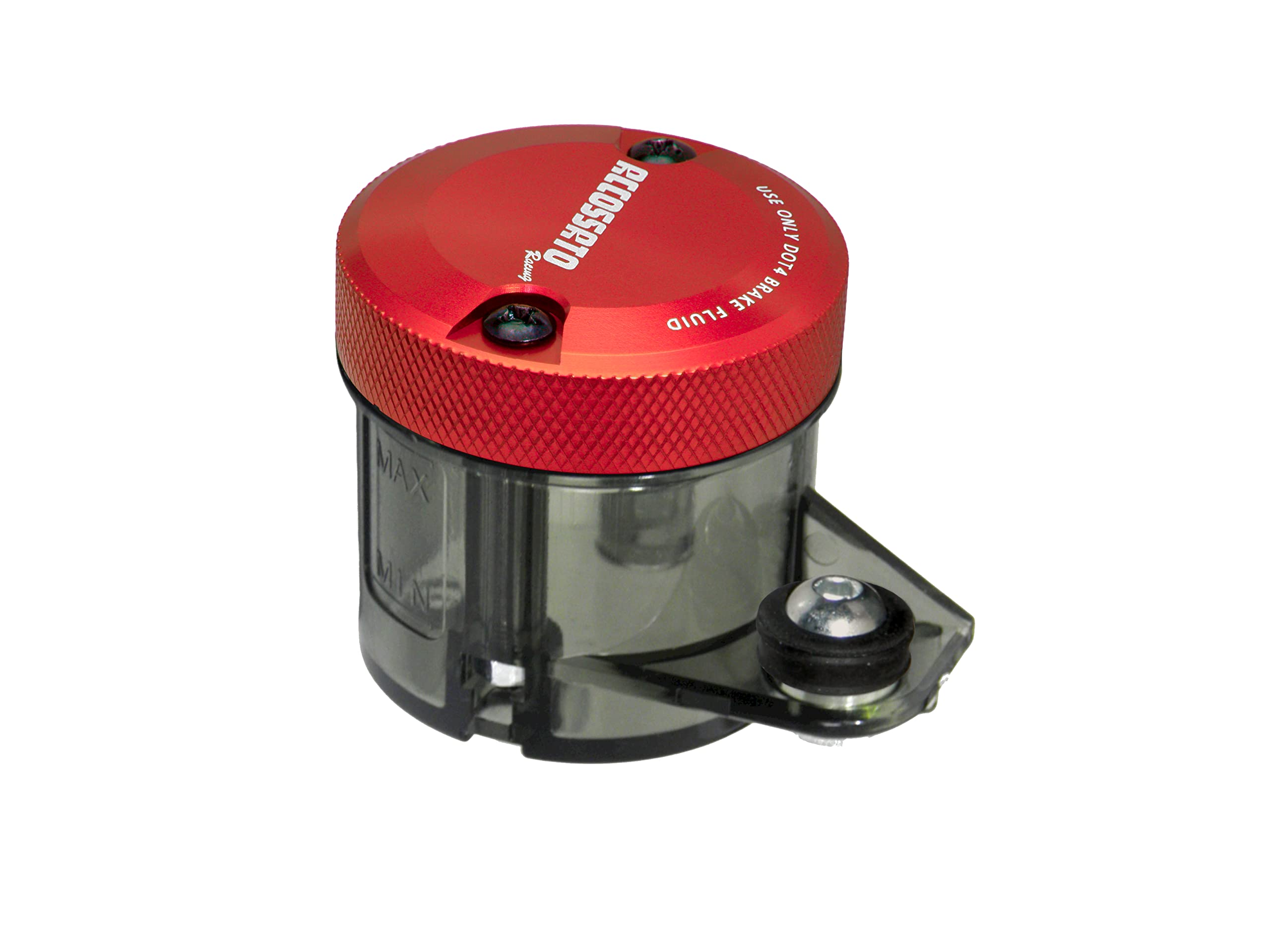 ACCOSSATO Kit di Montaggio vaschetta Olio Freni da 45 ml in plastica fumè con Tappo in Alluminio CNC ossidato Rosso e Staffa specifica per Pompe
