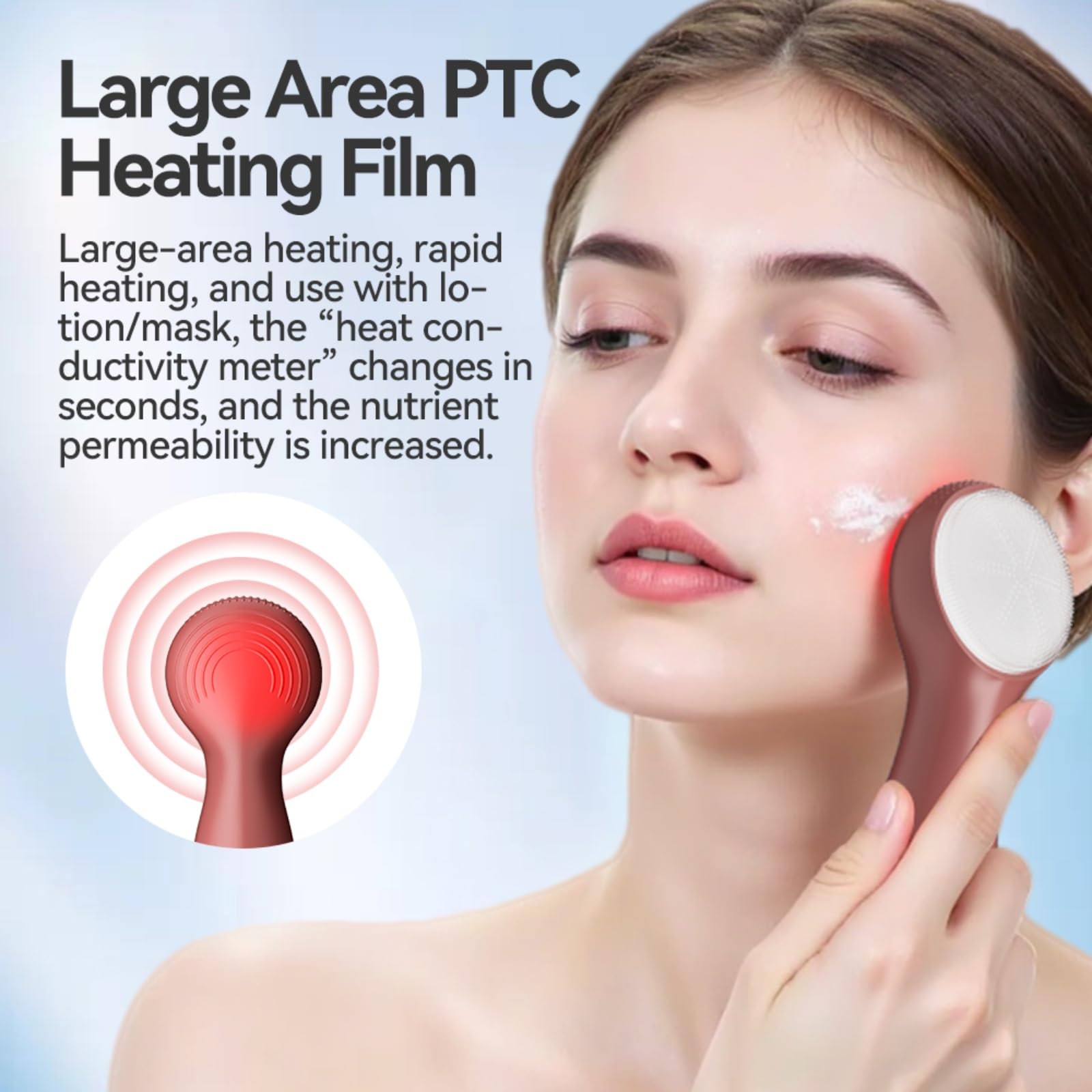 Colorido cepillo de silicona LED para lavado facial, limpiador facial con vibración sónica con sensación de calor, 3 modos y mango ergonómico, cepillo eléctrico impermeable para el cuidado de la piel