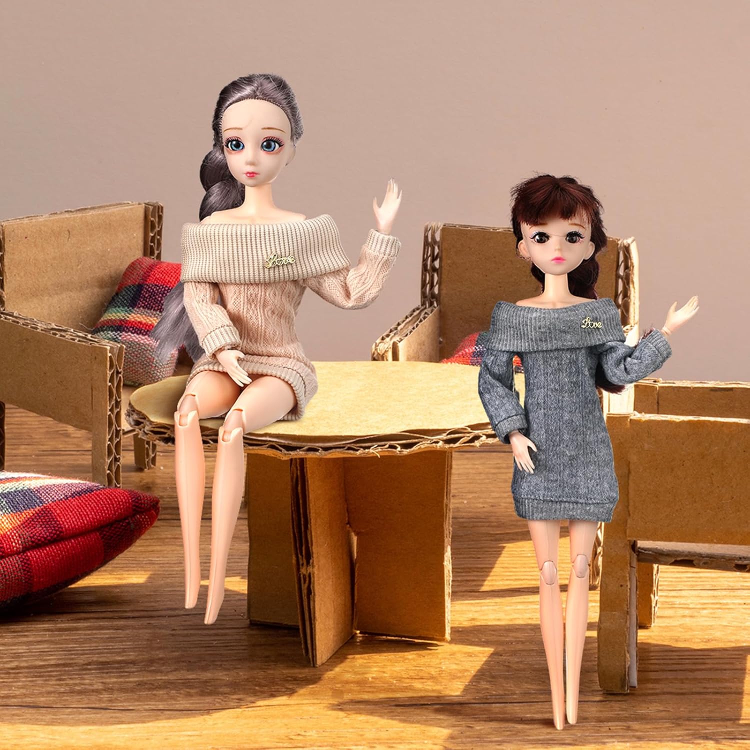 Fourluoo 6 Pcs Winter Doll Clothes 11.8 Inch Fashion Doll Sweater Outfits Sweet Accessories for Xmas Party Birthday Gifts(Grey, Dark Coffee, Light Coffee, Pink, White, Purple)