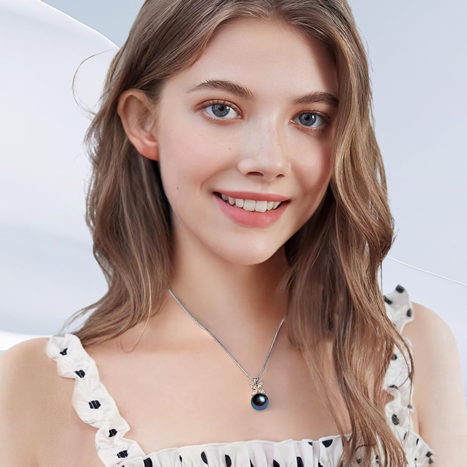 YAMI Black Tahitian Pearl Pendant Necklace, 11-13mm Saltwater Cultured Round Pearls, 925 Sterling Silver with 18+2IN Adjustable Chain – Elegant Luxury Jewelry Gift for Women - Image 2