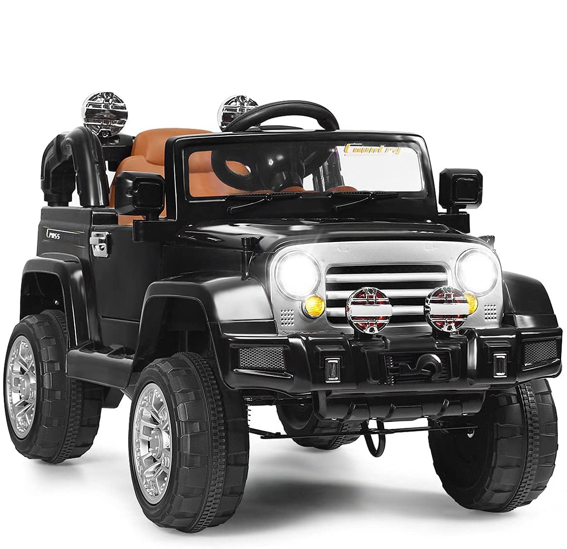 GLACER Kids Ride On Truck, 12V Battery Powered Electric Vehicle w/Remote Control, Headlights, MP3 & Horn, Spring Suspension, 4 Wheels Truck Toy Car for Kids (Black)