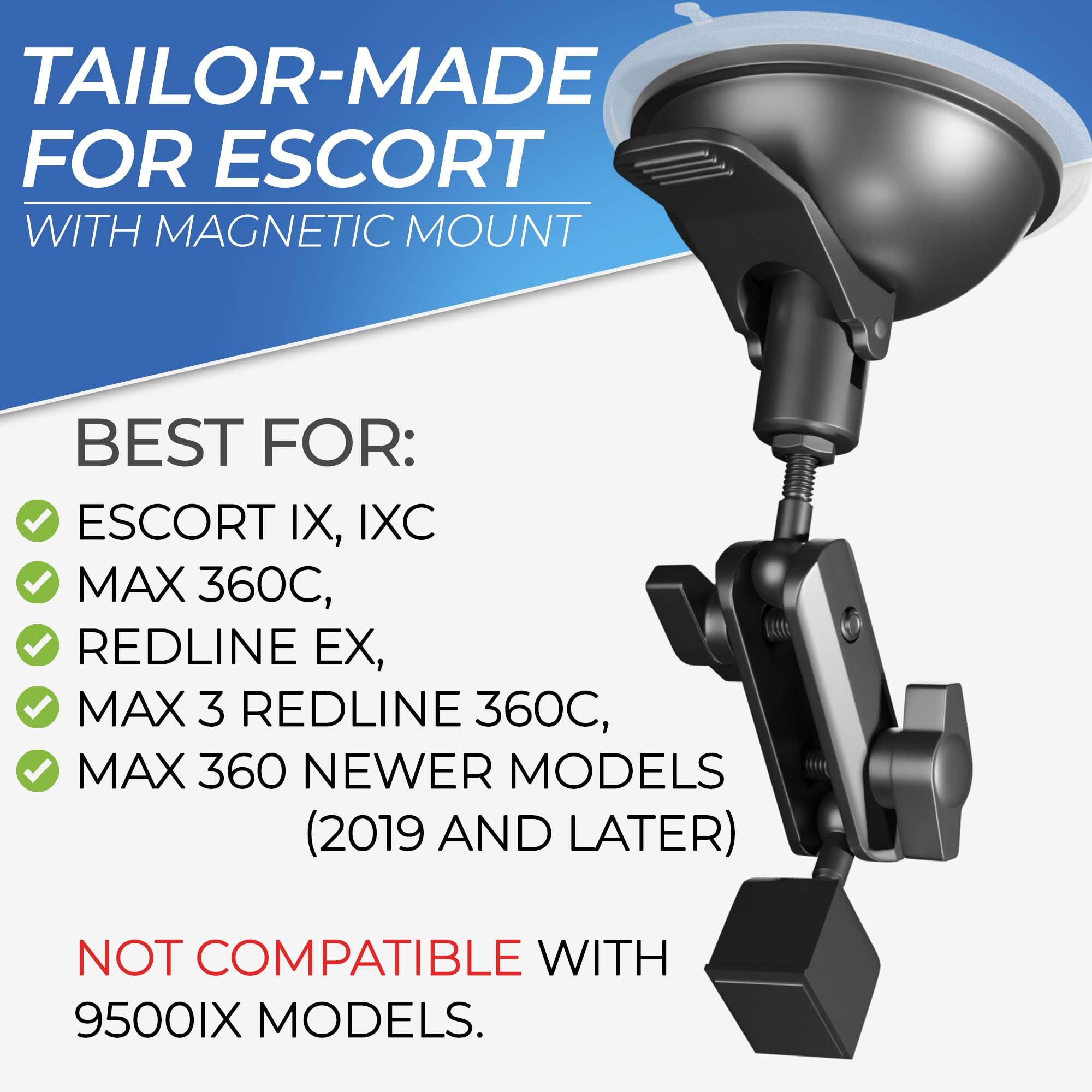 Radar Detector Mount for Escort with Magnetic Mount, Suction Cup Holder for Windshield or Dashboard, Compatible with Escort Max 360, Max 360 MKII, Max 3, IX IXc, Redline EX, and Max 360c Models
