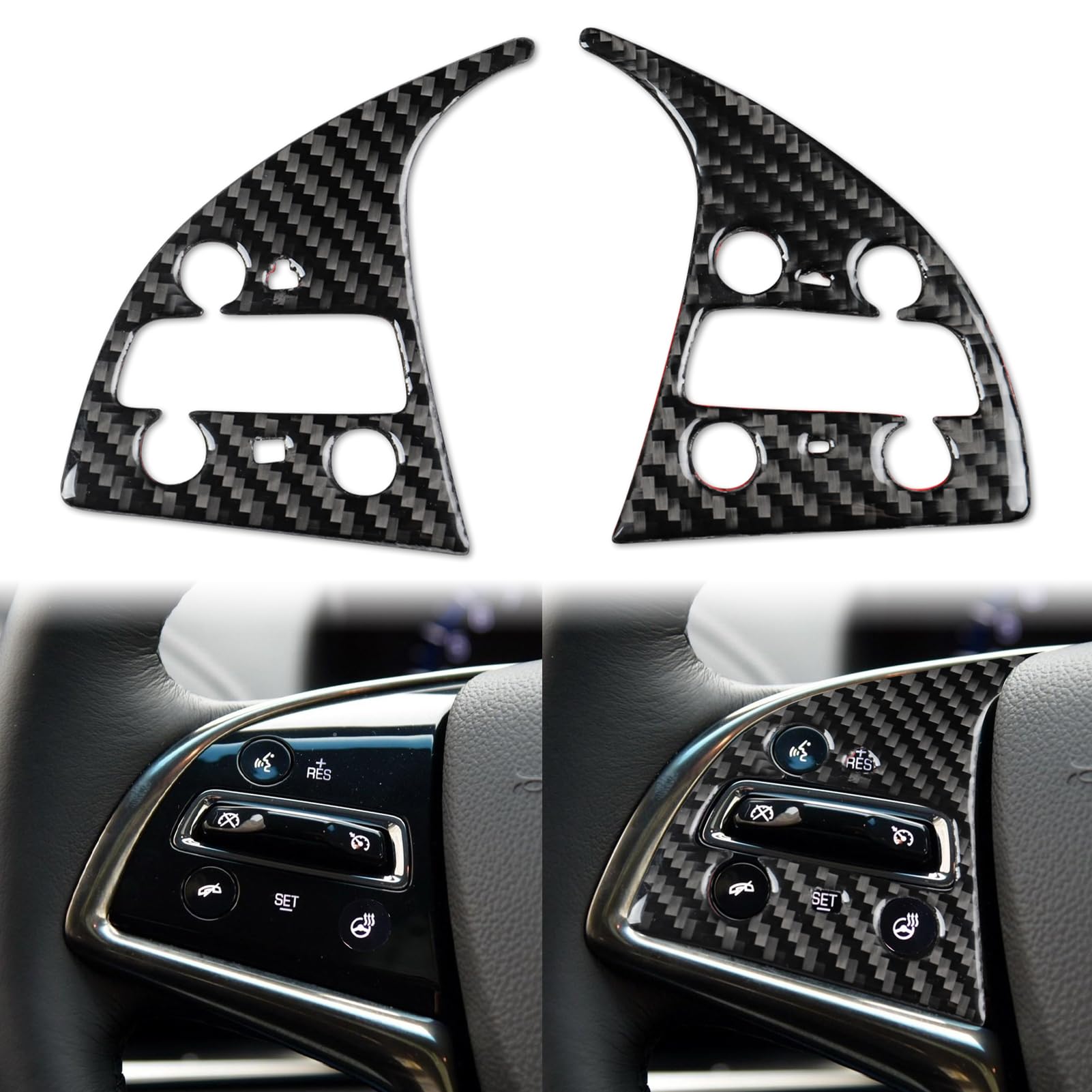 Auto Main Driver's Rudder Buttons Decoration Decal 2pcs Premium Sticker Compatible with Cadillac ATS 2013 2014 2015 2016 2017 2018 2019 Sedan Real Quality Soft Carbon Fiber Interior Accessories Black