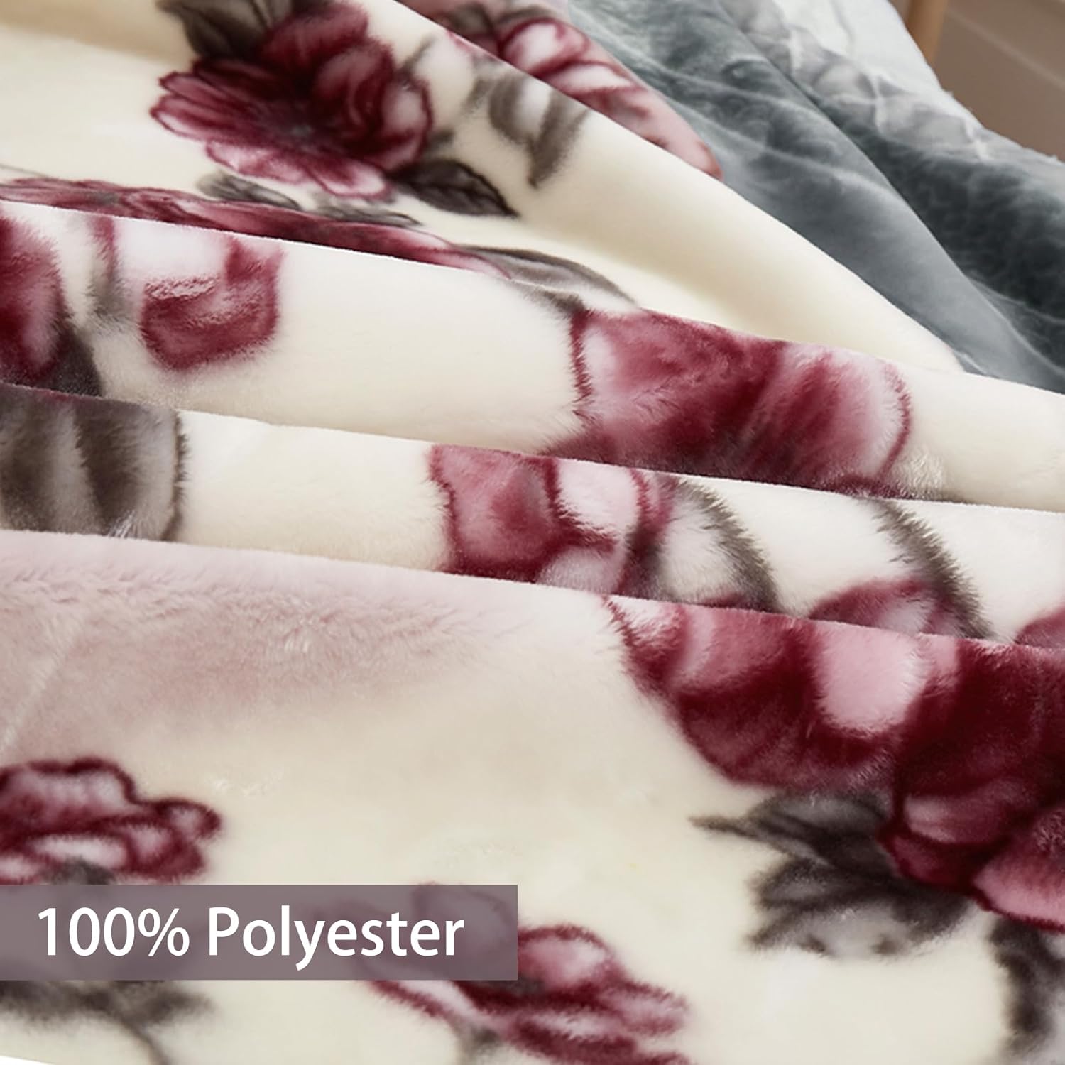 Heavy Korean Mink Blanket, 9.9 lbs Moutain Flower Queen Thick Winter Blanket 78x90 in Plush Double-Layer Soft Warm Blankets for Bed (Charred Timber+Cream)