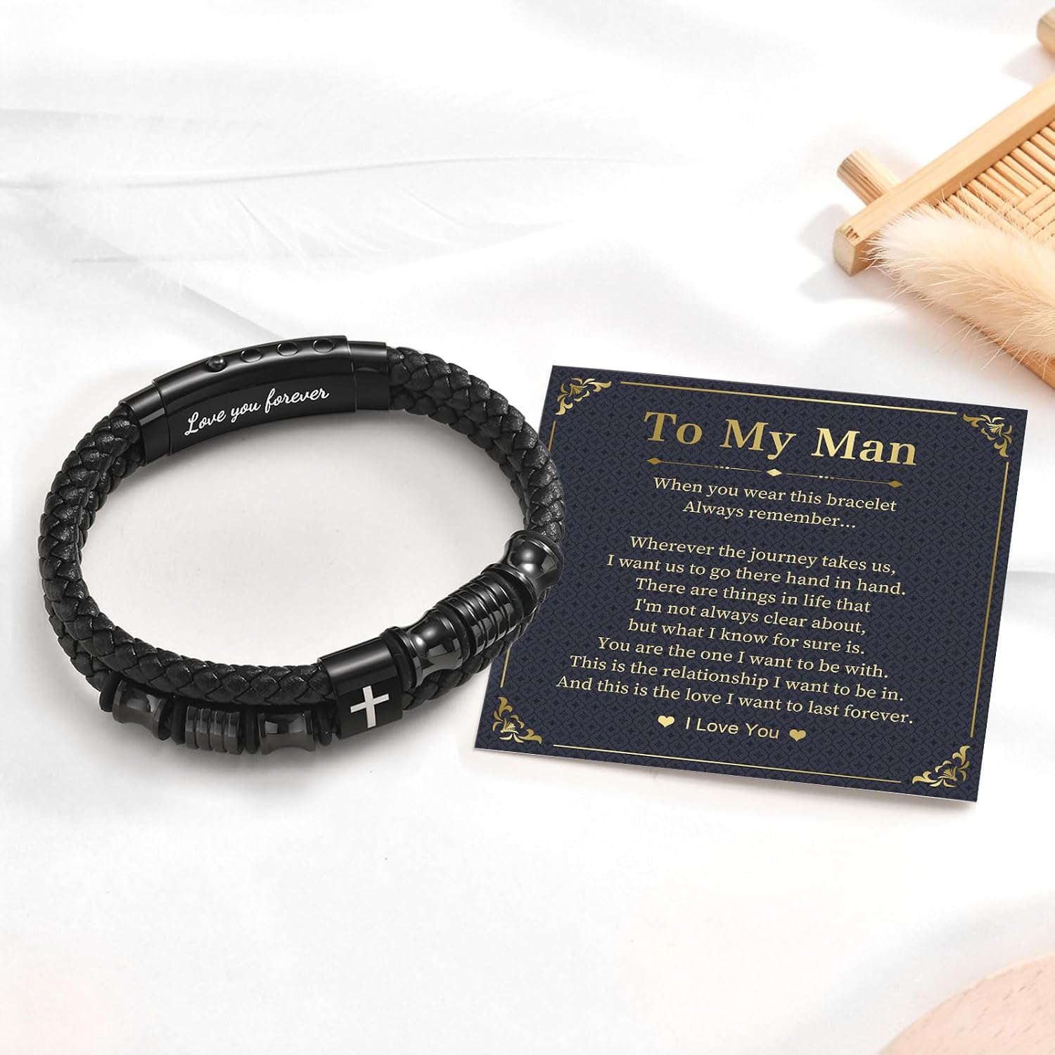 Leather Cross Bracelet Gifts for Men - Adjustable Double-Row Braided Leather Bracelets Faith Religious Catholic Christian Communion Baptism Easter Jewelry Gift for Men Boyfriend Husband Son Grandpa