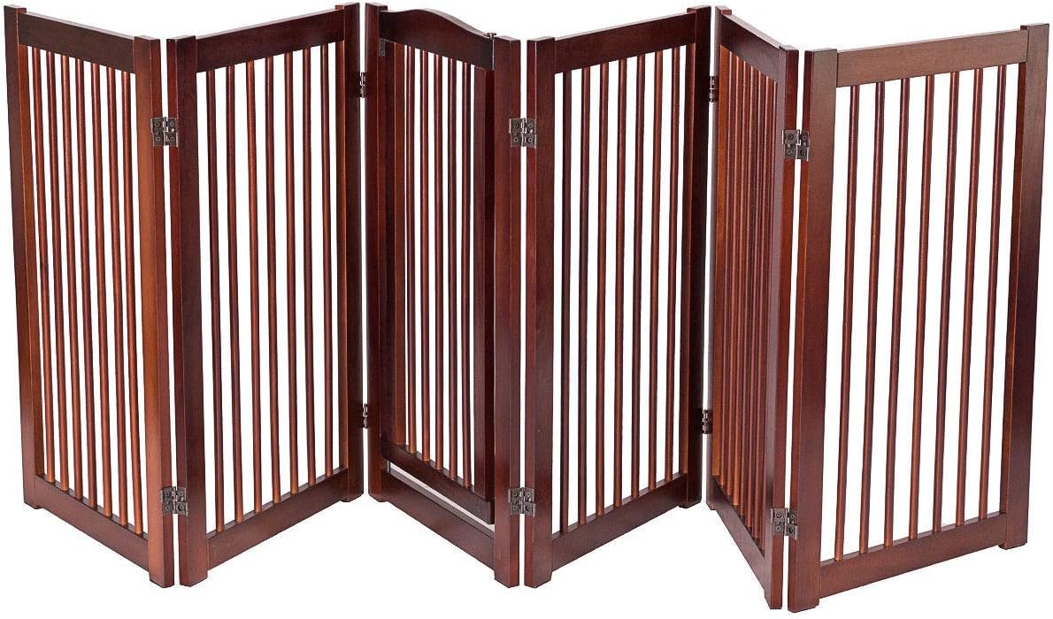 Giantex Freestanding Pet Gate with Door, 36inch 6 Panels Wooden Dog Gate with Walk Through Door, Foldable Pet Safety Puppy Fence…