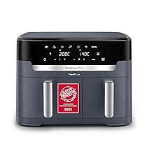 Moulinex Dual Easy Fry XXL, Friggitrice ad Aria 11 Litri, Doppio Cestello Antiaderente Lavabile in Lavastoviglie, Basso Consumo Energetico, 7 Modalità, App Ricette, Colore Java Pepper, EZ9428