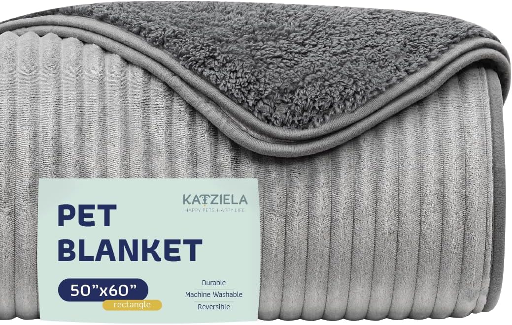 Premium Soft Dog/Cat Waterproof Blanket – Soft Sherpa Fleece, Washable, Reversible, Small, Medium, Large (Grey Large Striped-50x60)