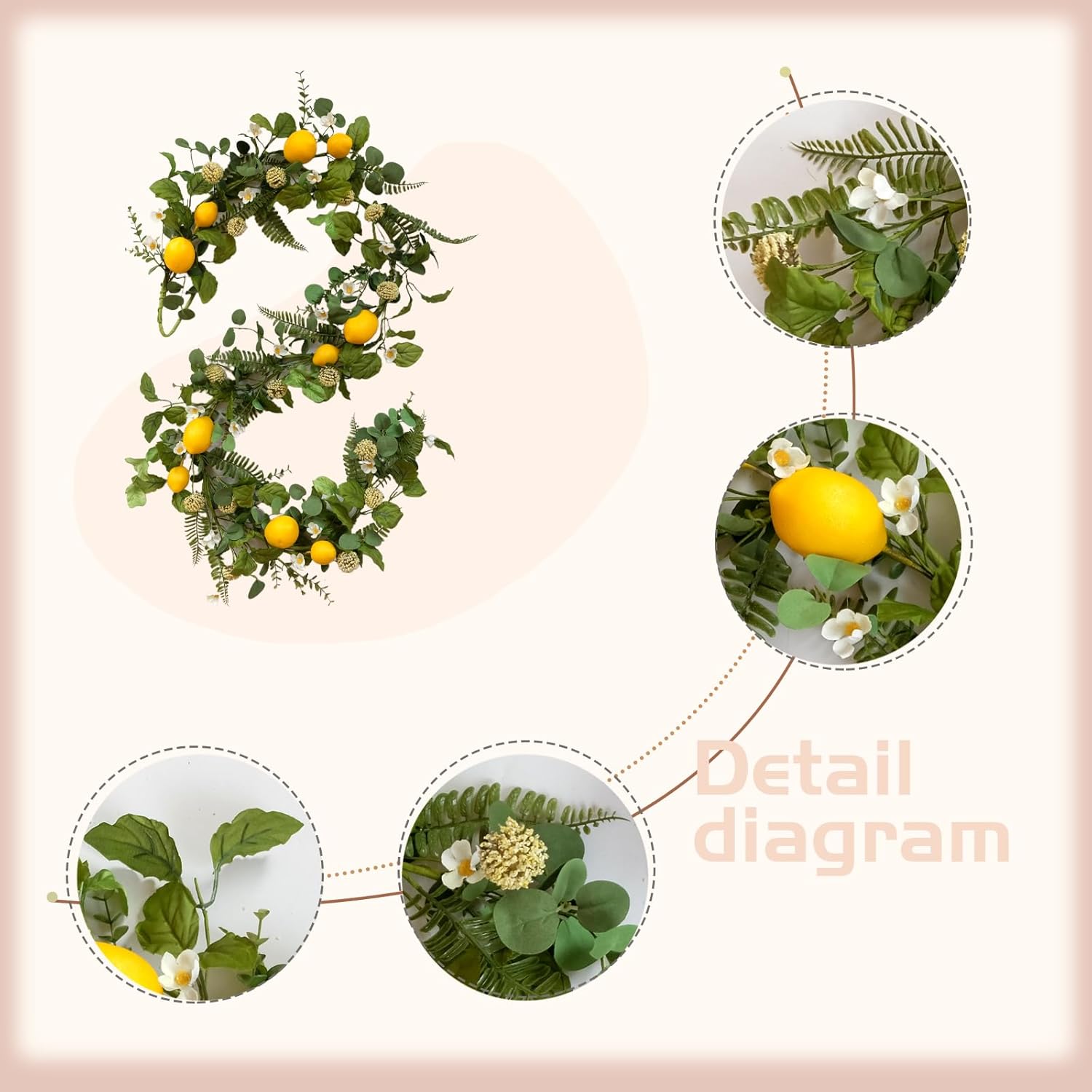 Idyllic 6 Ft Artificial Lemon Leaf Vine Garland - Faux Spring Wall Hanging Decor for Mantle, Window, Wedding, Home & Garden - Long Yellow Green Vine